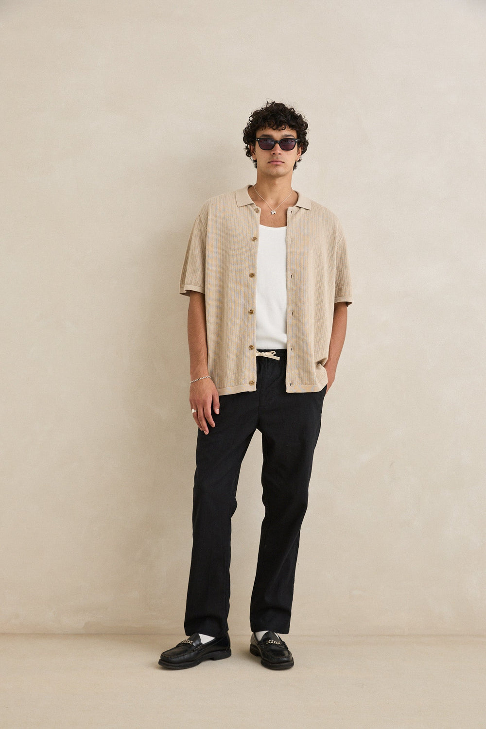 Textured Knit Short Sleeve Shirt Stone