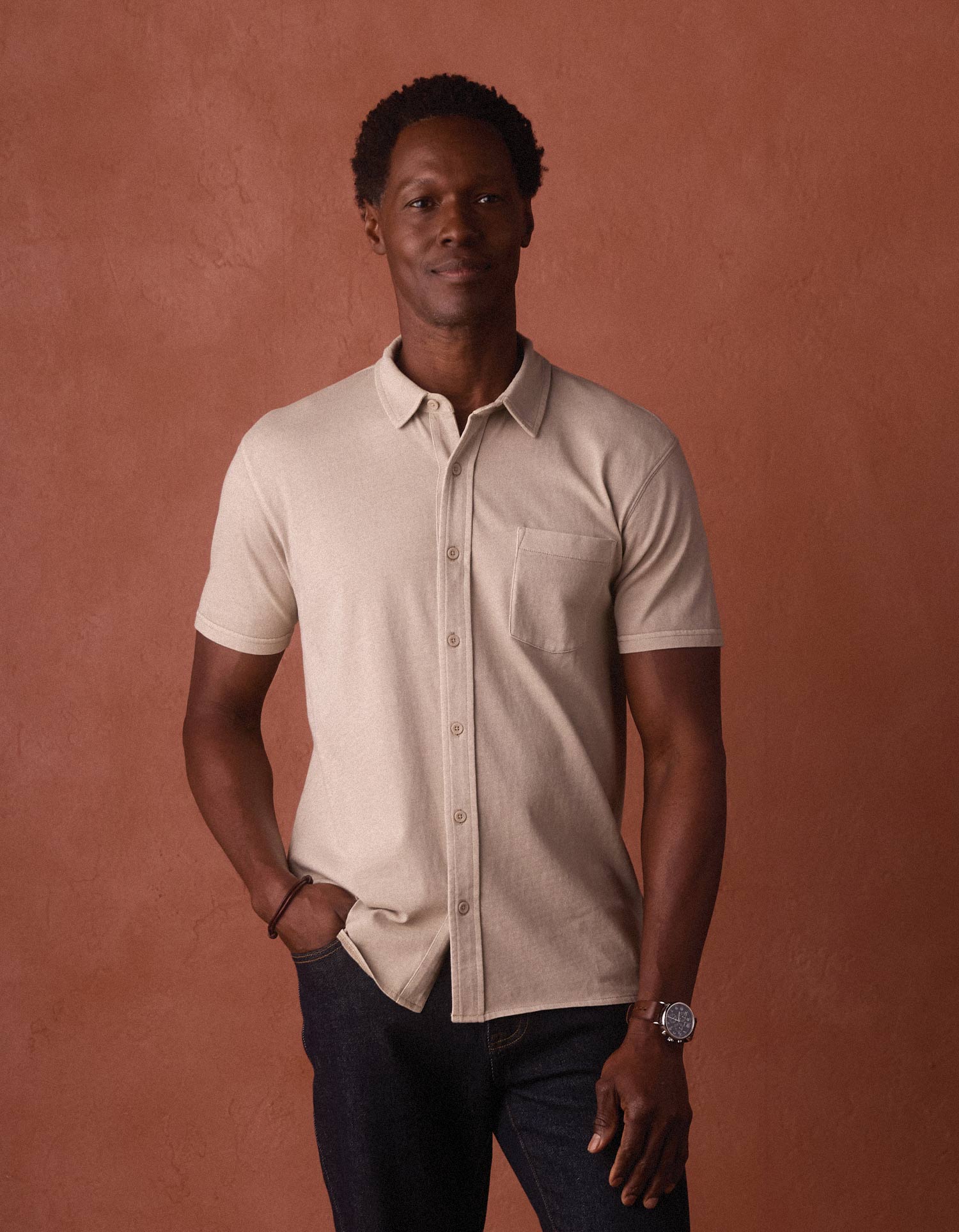 Normal Jersey Short Sleeve Button Up Pumice