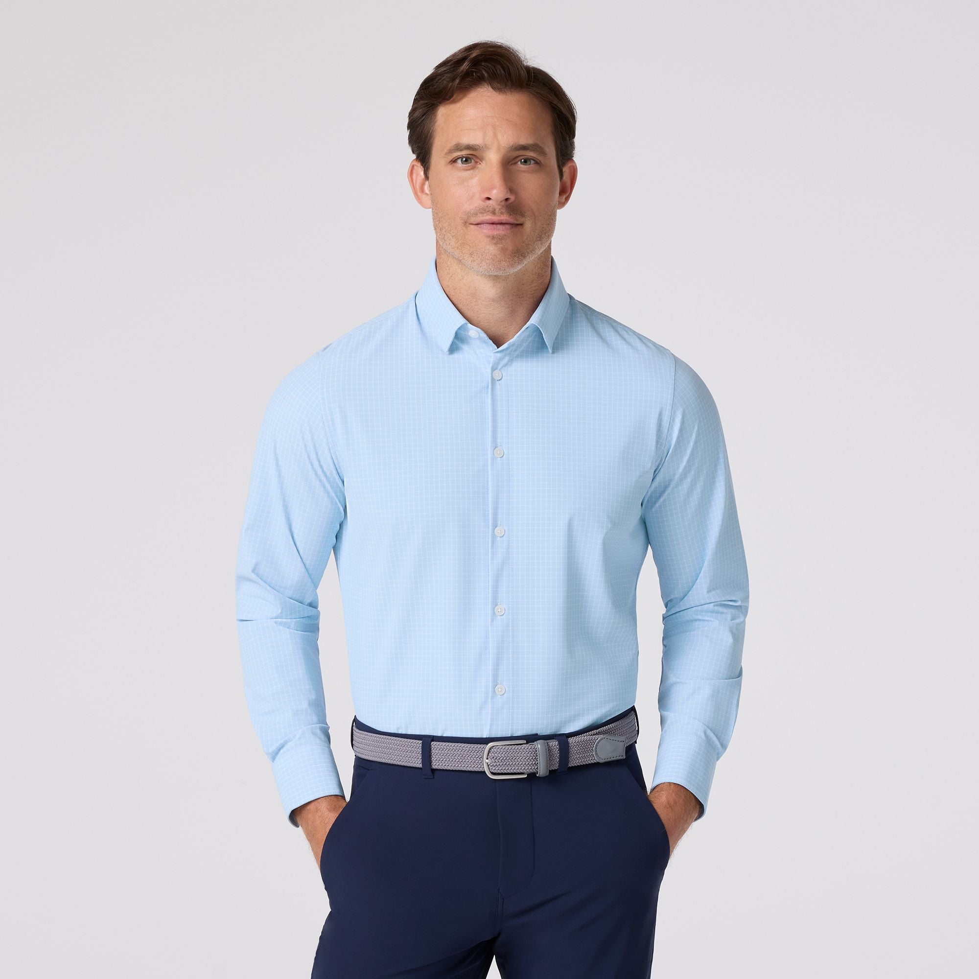 Leeward Long Sleeve Dress Shirt Cloud Blue Mini Grid