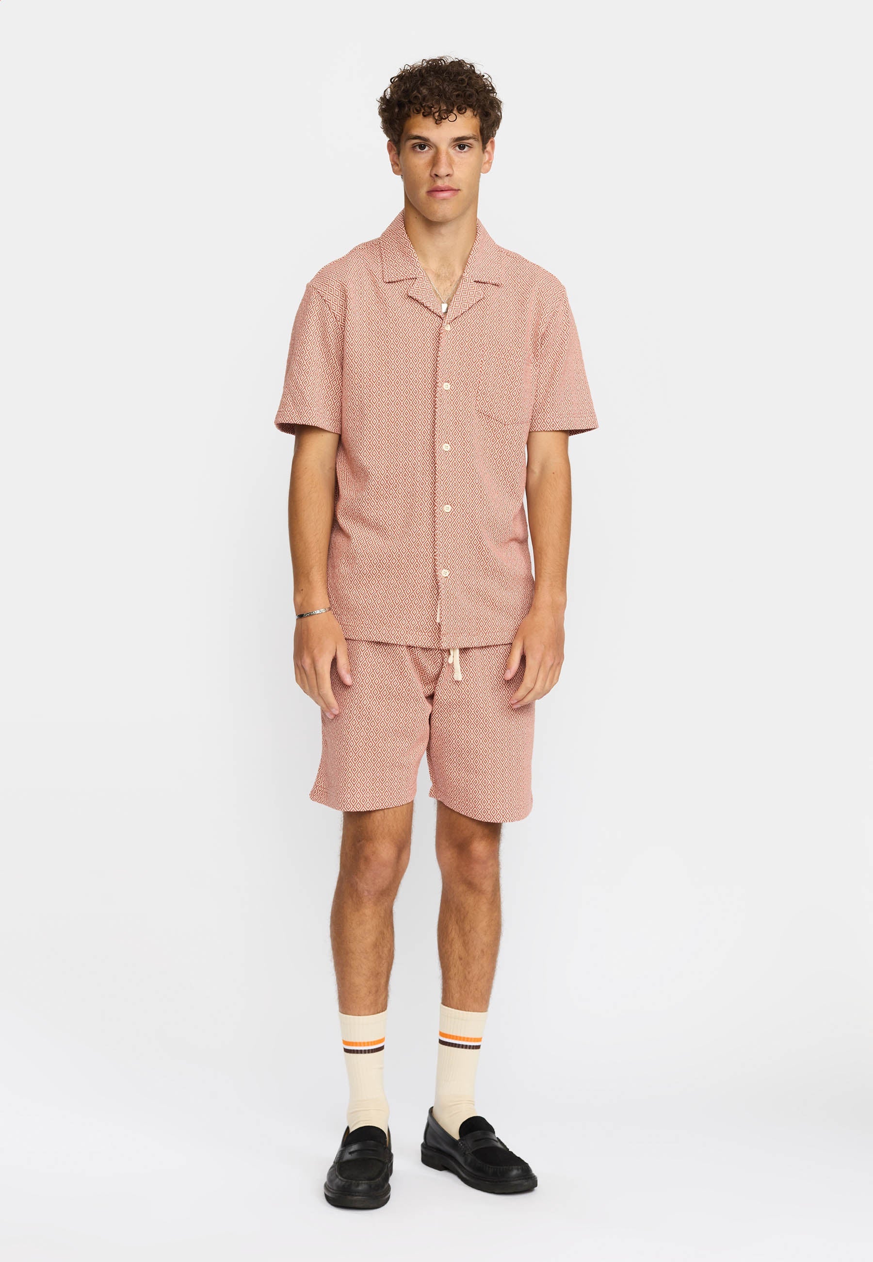 Jaquard Short-Sleeved Cuban Shirt Orange