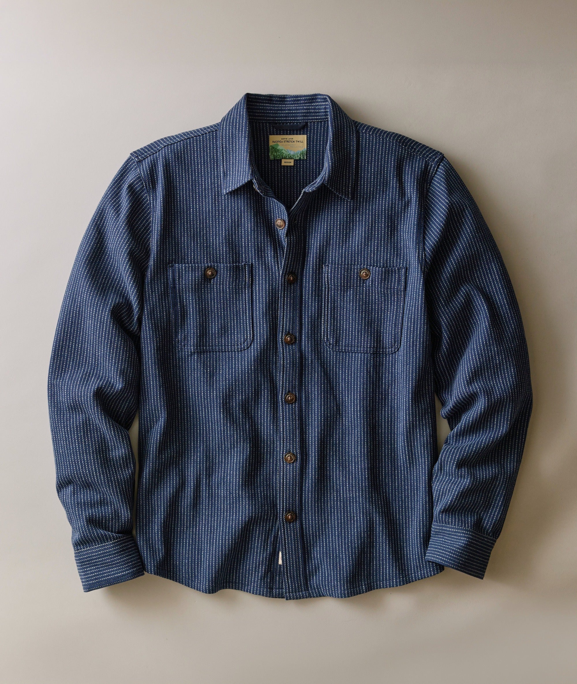Pacifica Stretch Twill Overshirt Navy Railroad Stripe