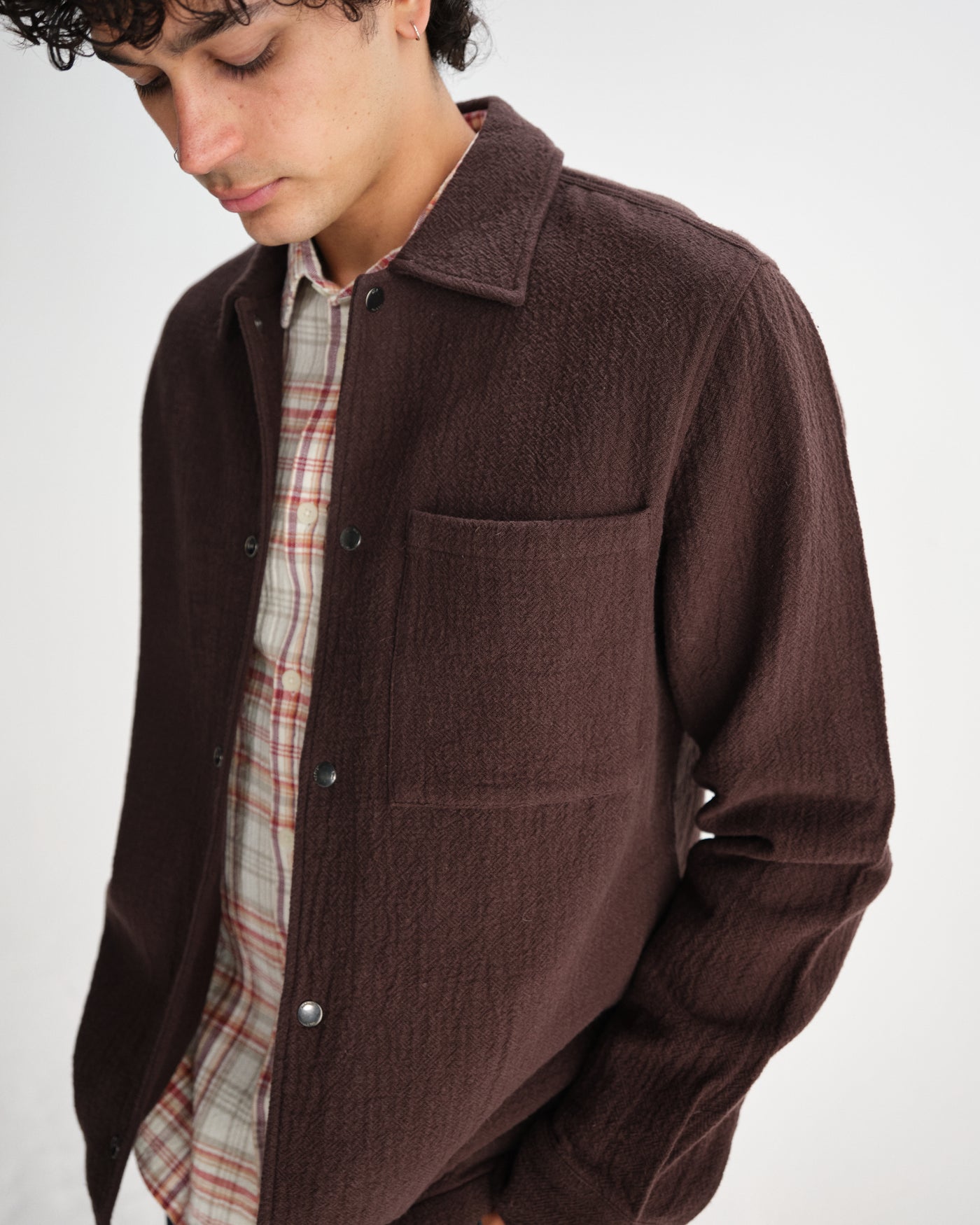Romer Shirt - Heavy Crinkle Cotton Dark Brown