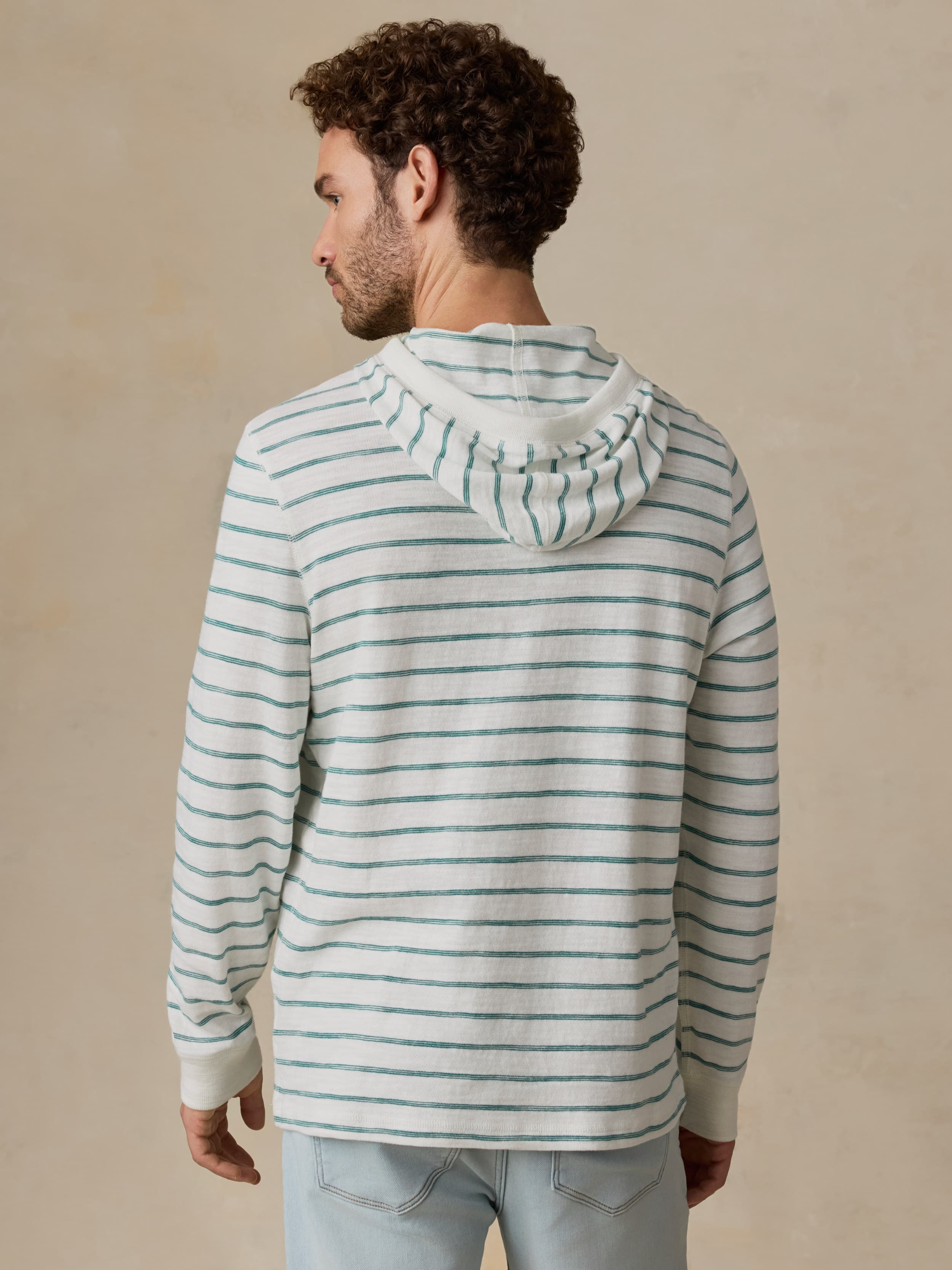 Sunwashed Slub Hoodie White Biscayne Stripe
