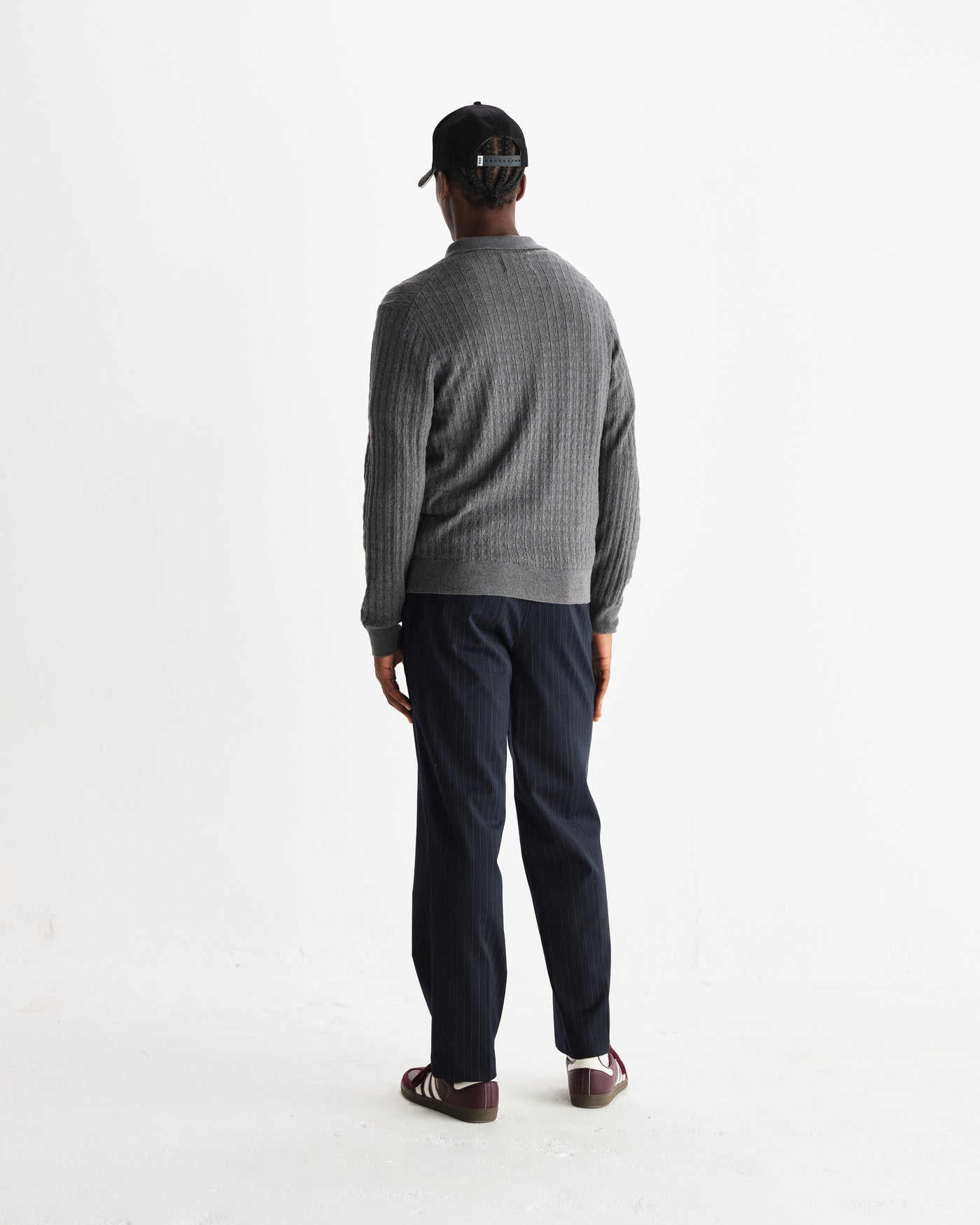 Oban Polo - Diamond Stripe Knit Grey Marl