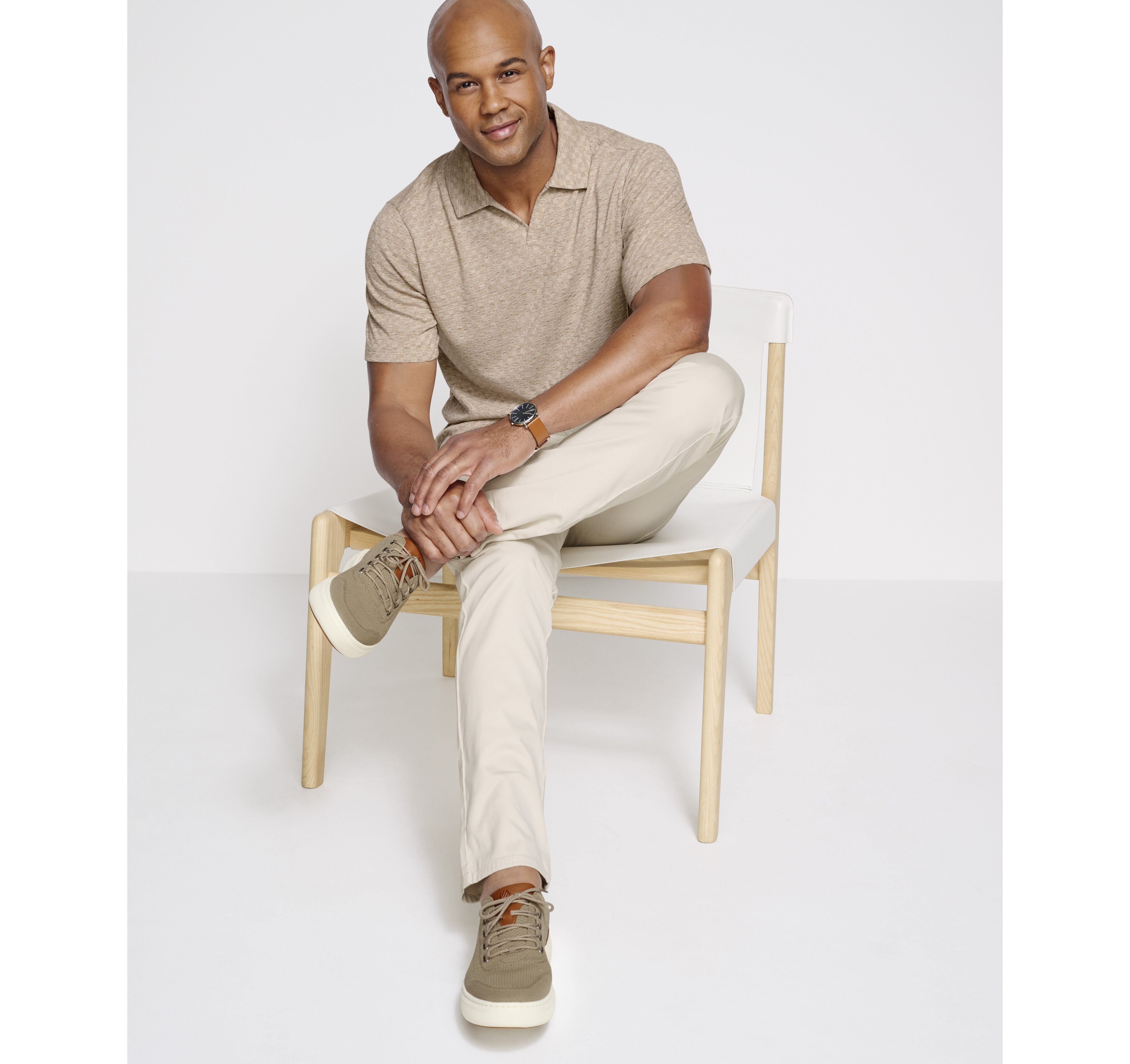 Sedona V-Neck Polo Tan Basketweave