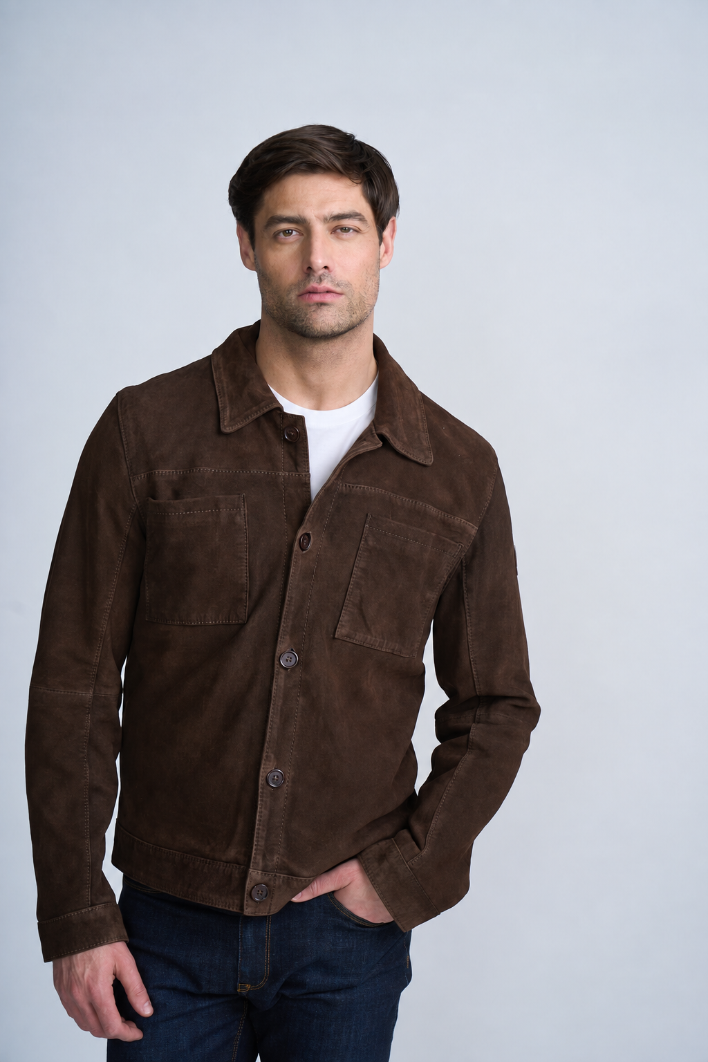 Suede Classic Trucker Jacket Dark Chocolate