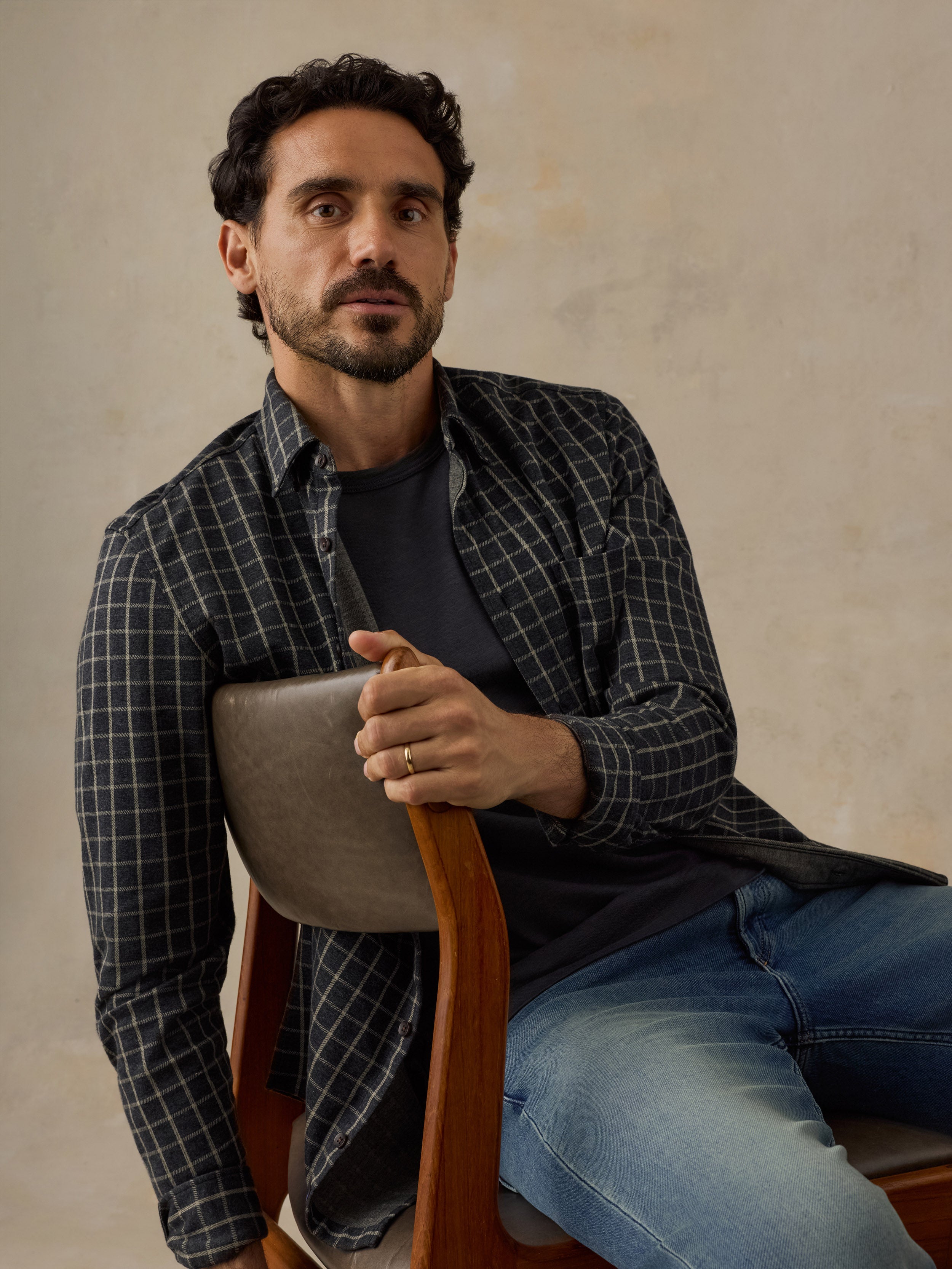 Coastline Knit Shirt Charcoal Sage Check
