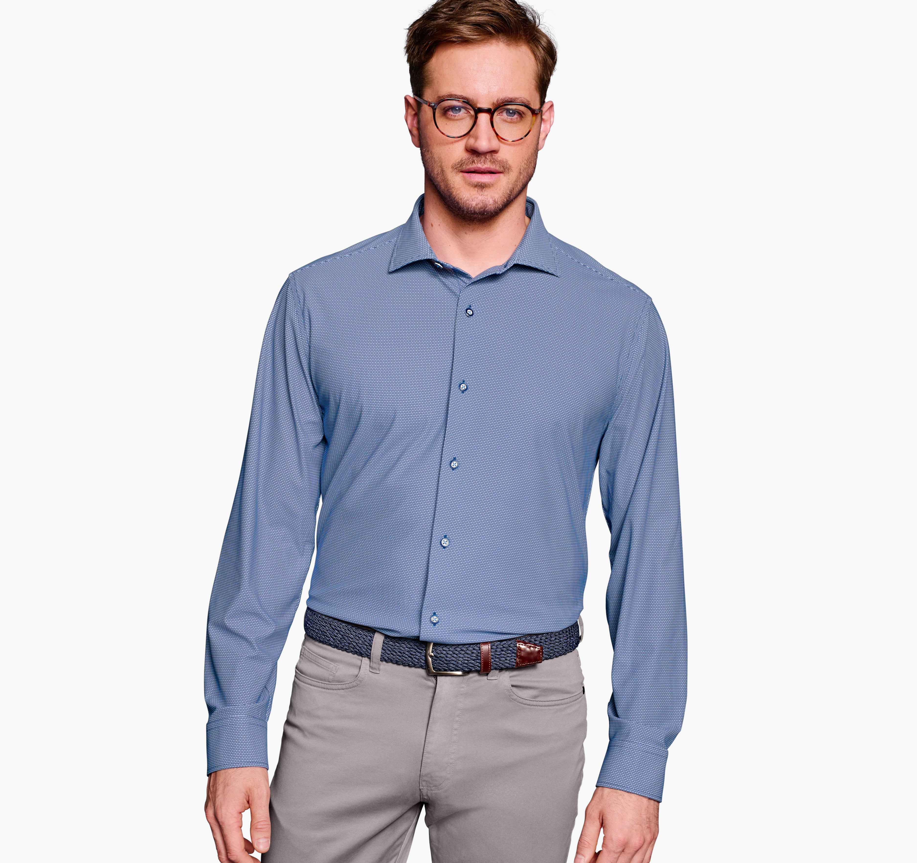 XC+ Motion Dress Knit Shirt Navy Basketweave