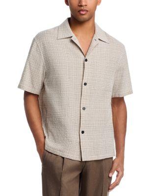 Linen Camp Shirt in Mini Textured Check Morel Multi