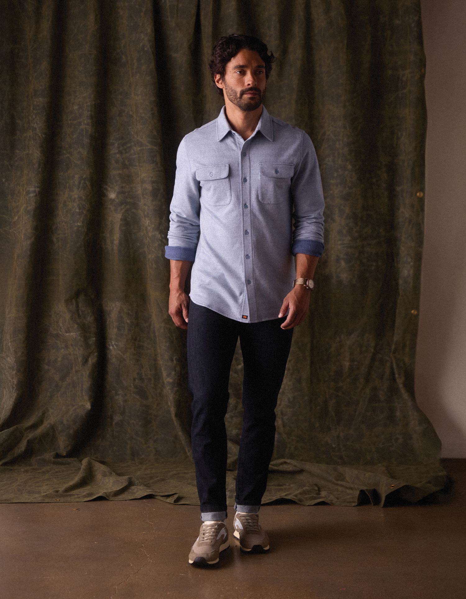 Textured Knit Everyday Shirt Vintage Blue