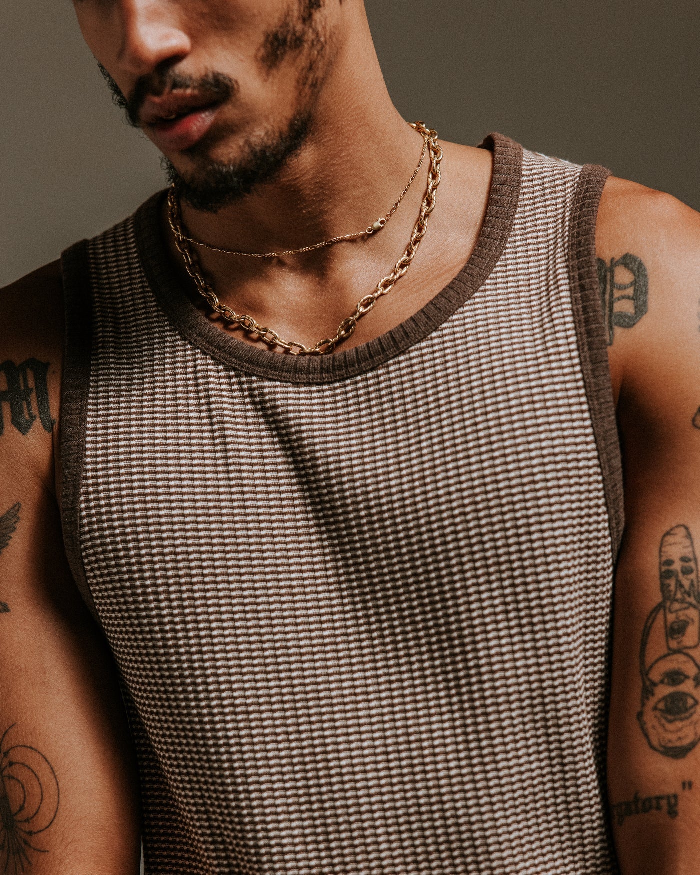 Montague Mini Stripe Ribbed Vest Brown/Ecru