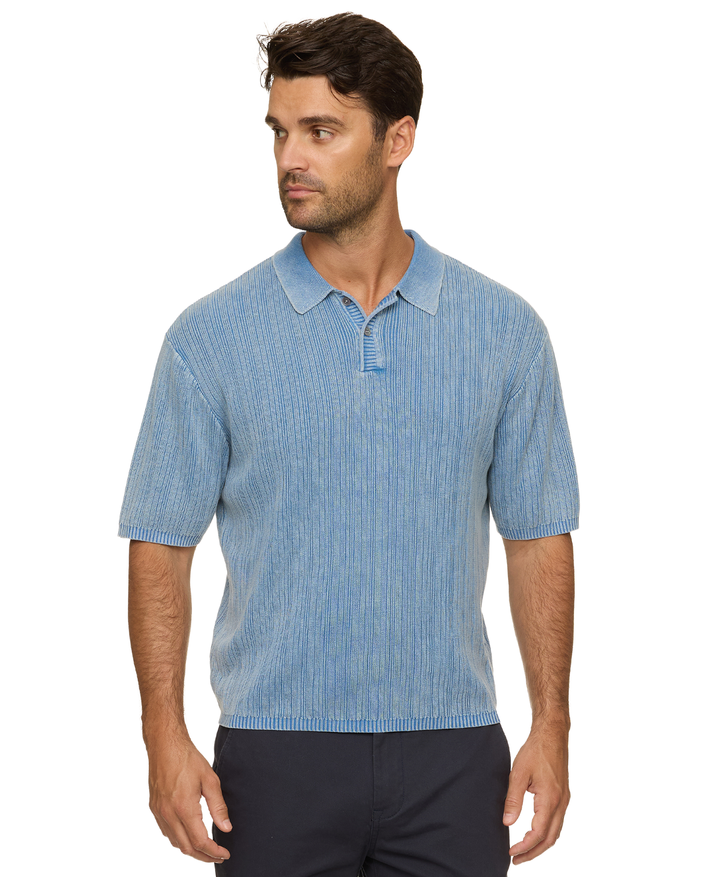 Gaffney Acid Wash Sweater Polo Washed Blue