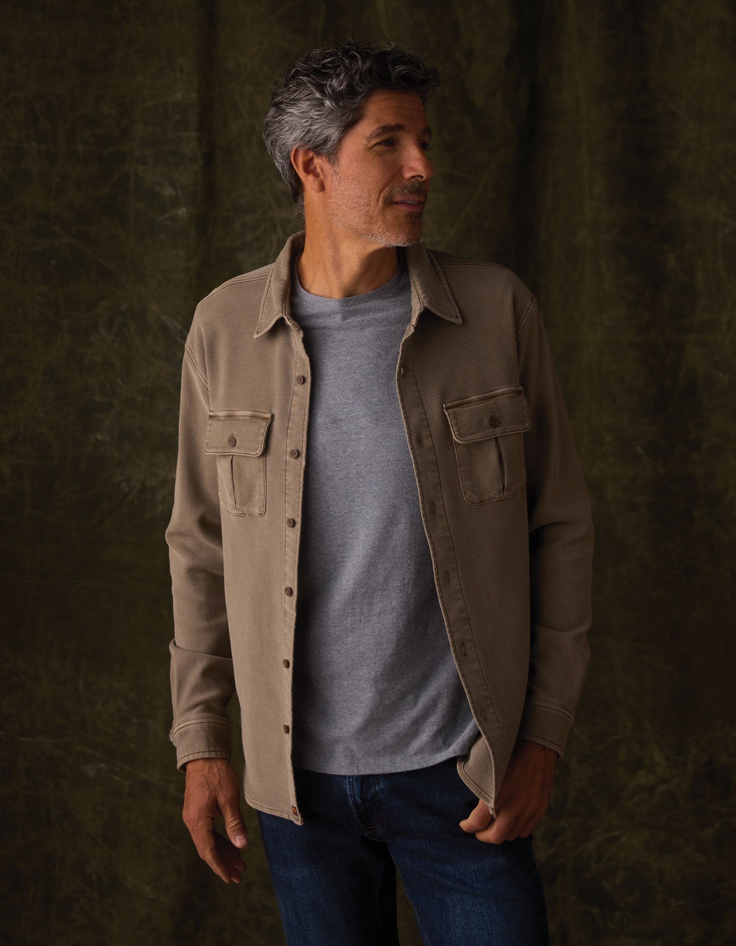 Comfort Terry Shirt Jacket Taupe