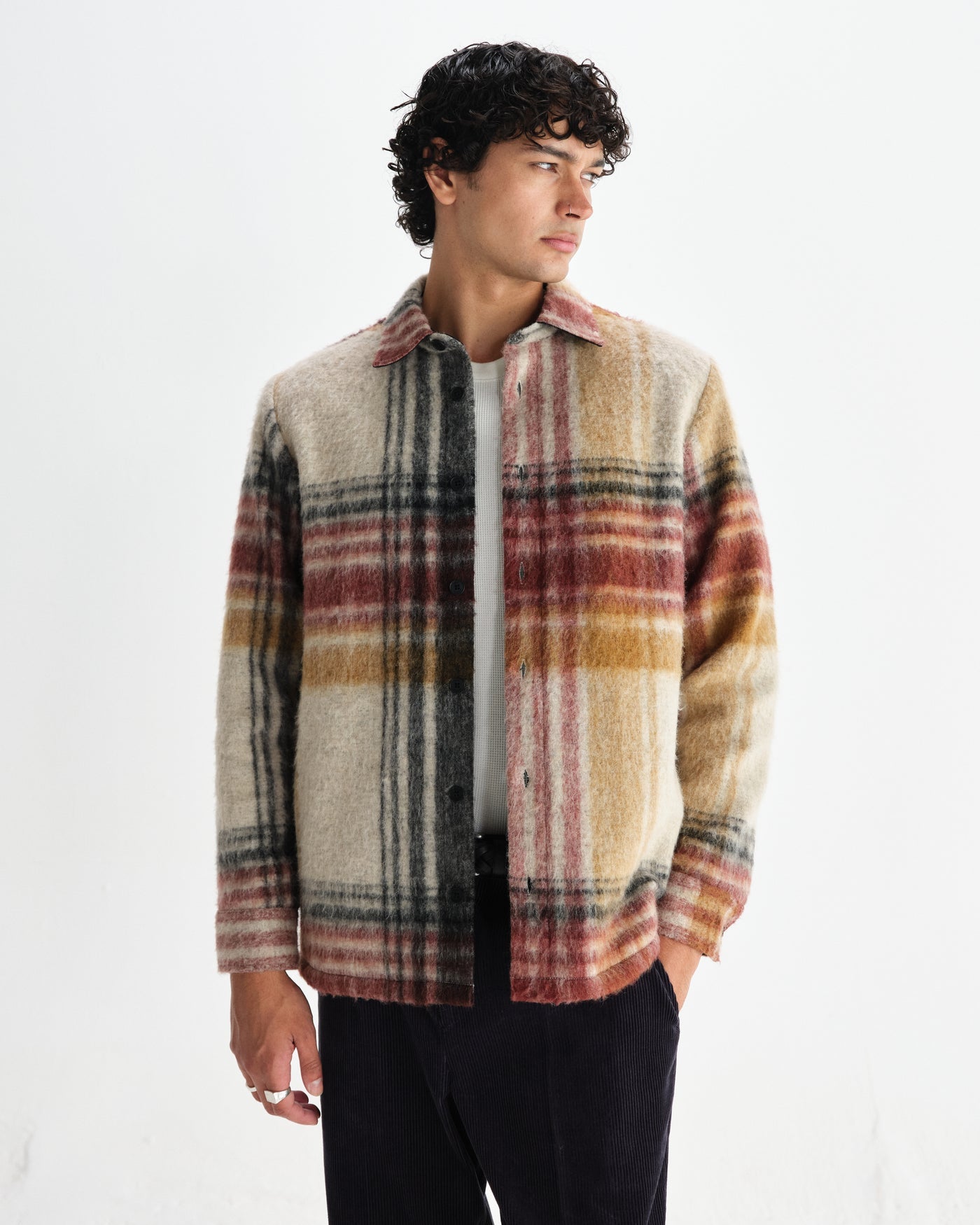 Nolan Overshirt - Wool Blend Check Natural/Multi