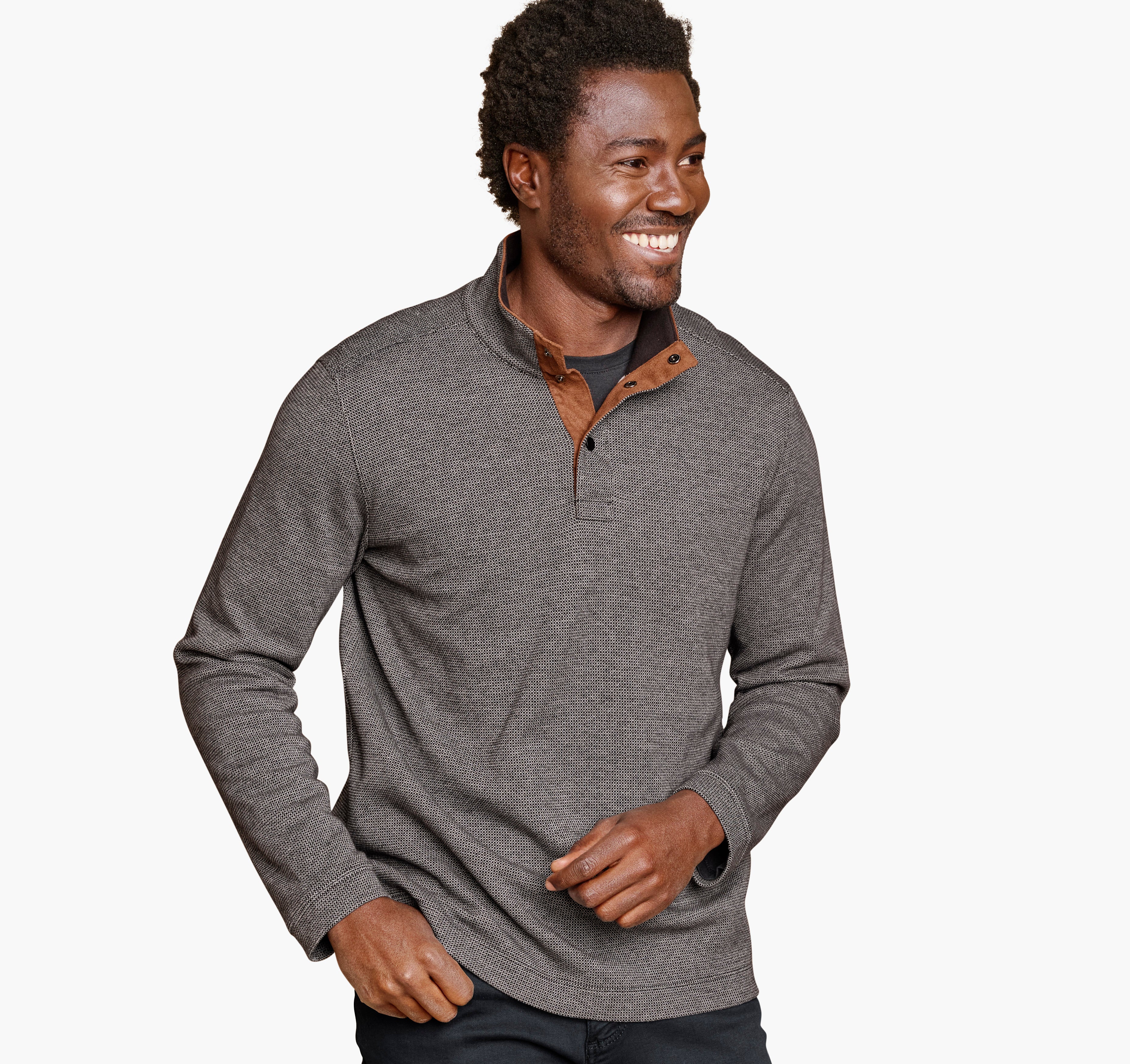 Knit Jacquard Quarter Snap Pullover Gray