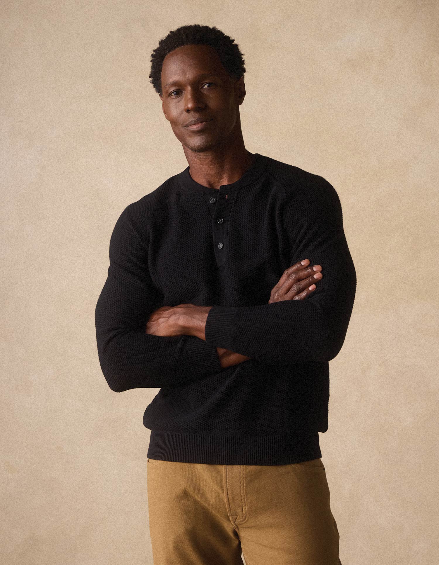 Coolmax Textured Sweater Henley Black