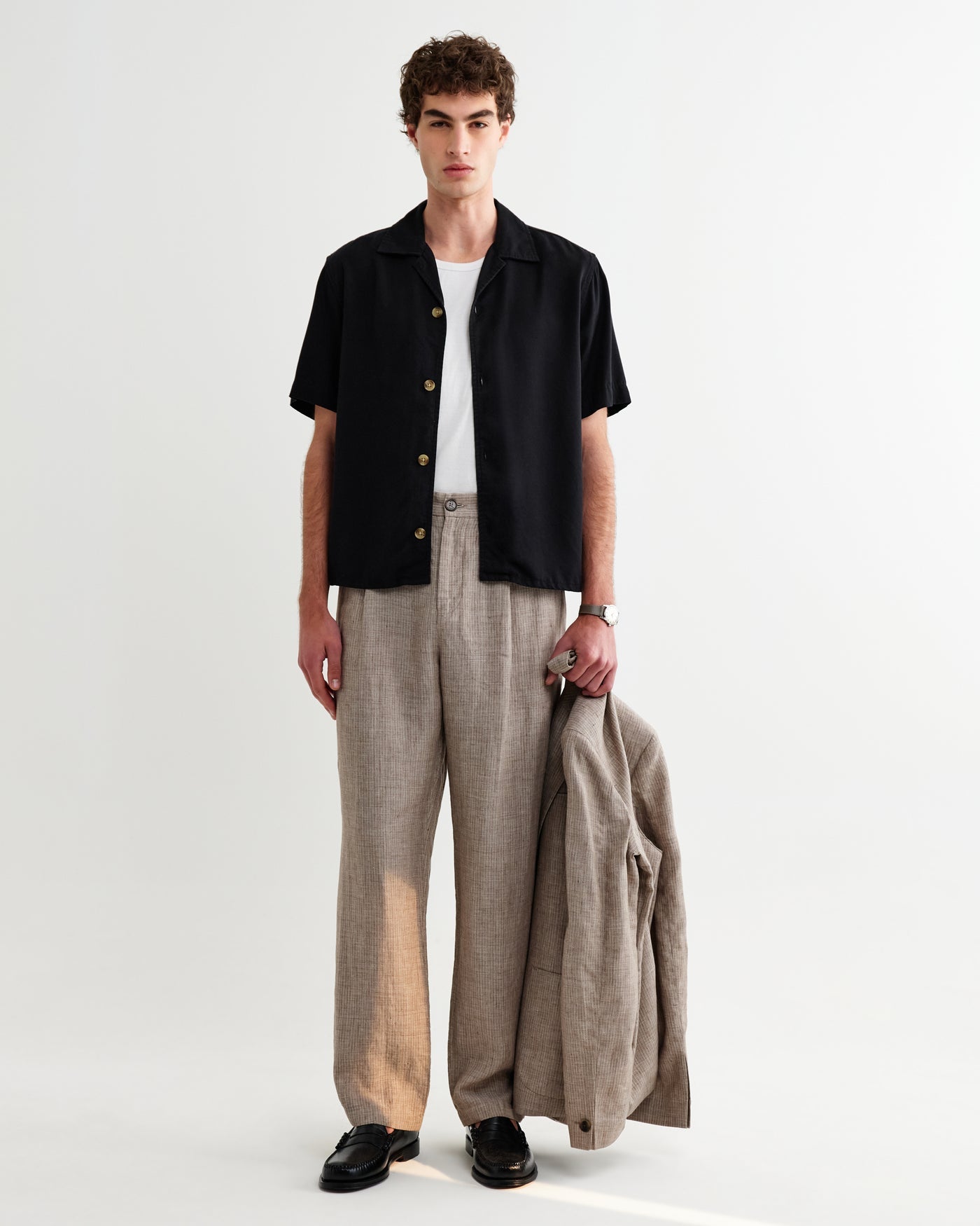 Malham Trouser in Linen Stripe Natural/Brown