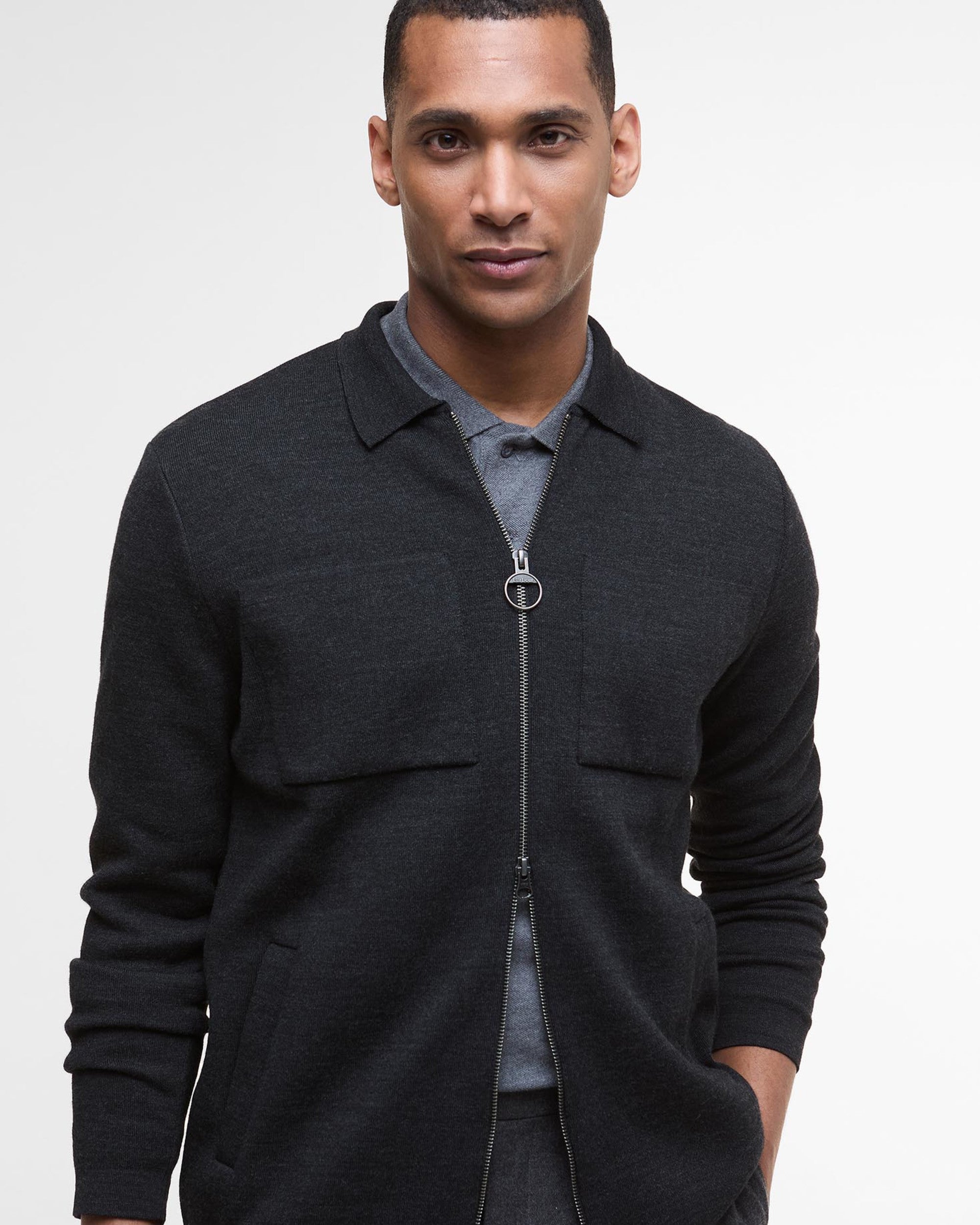 Croscombe Knitted Zip-Through Charcoal Marl