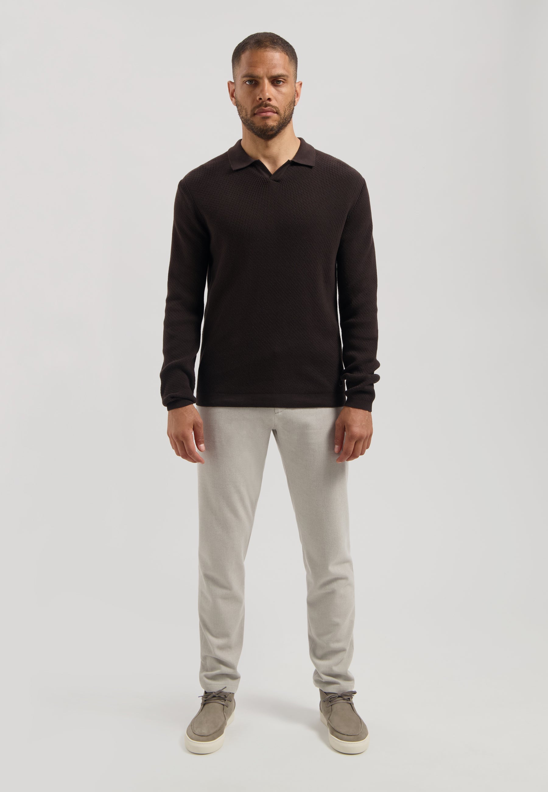 Kostas Longsleeve Polo Dark Brown