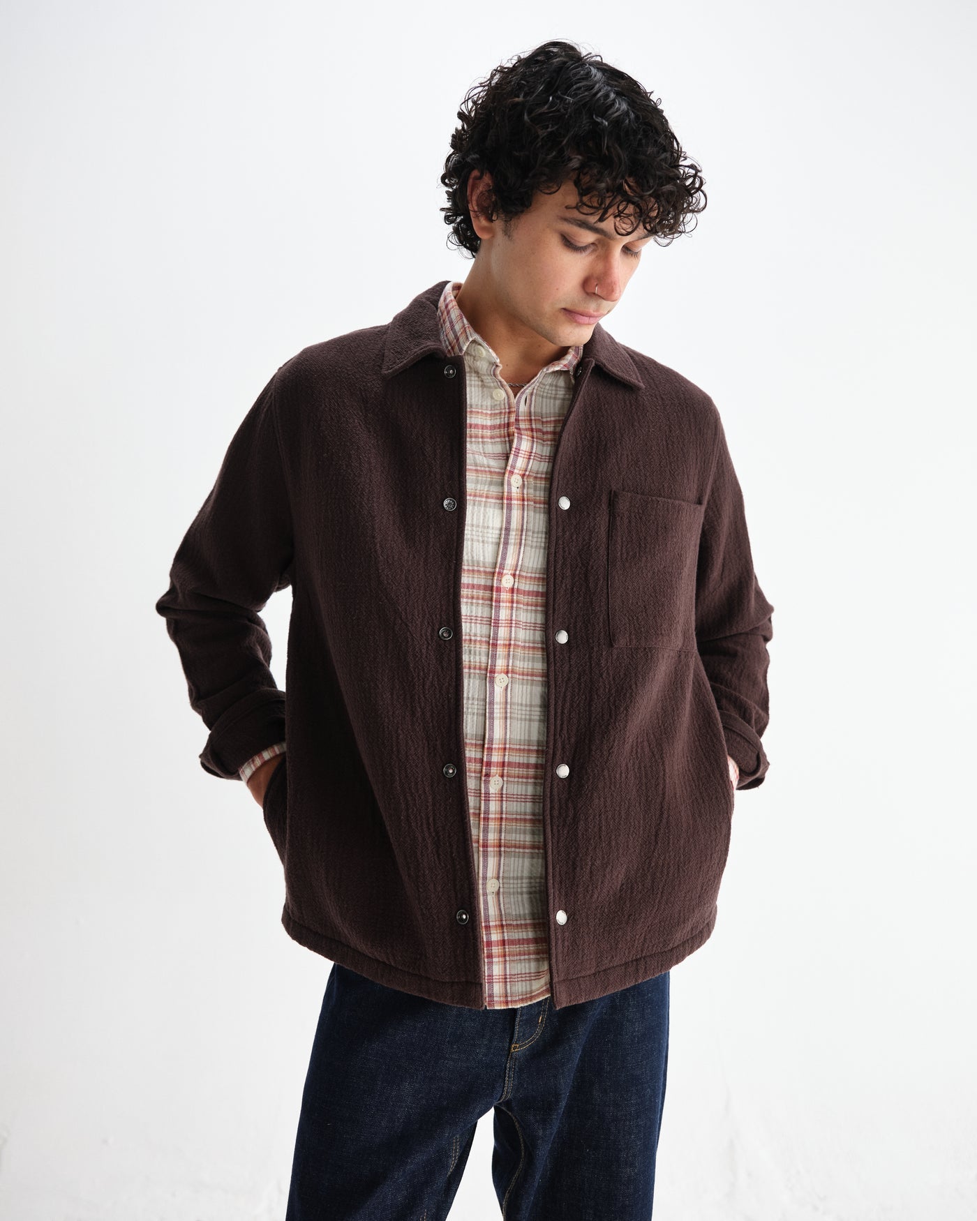 Romer Shirt - Heavy Crinkle Cotton Dark Brown