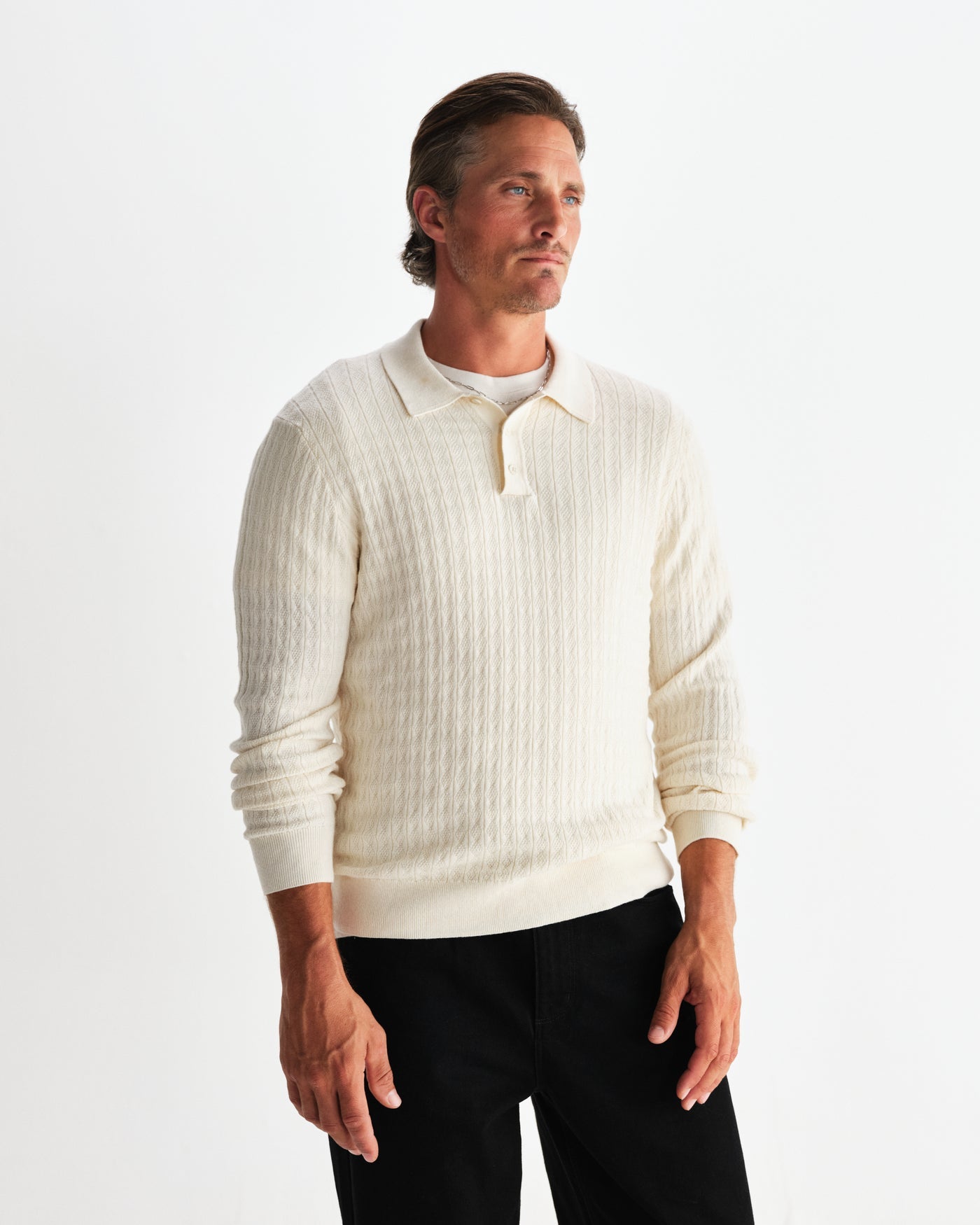Oban Polo - Diamond Stripe Knit Ecru