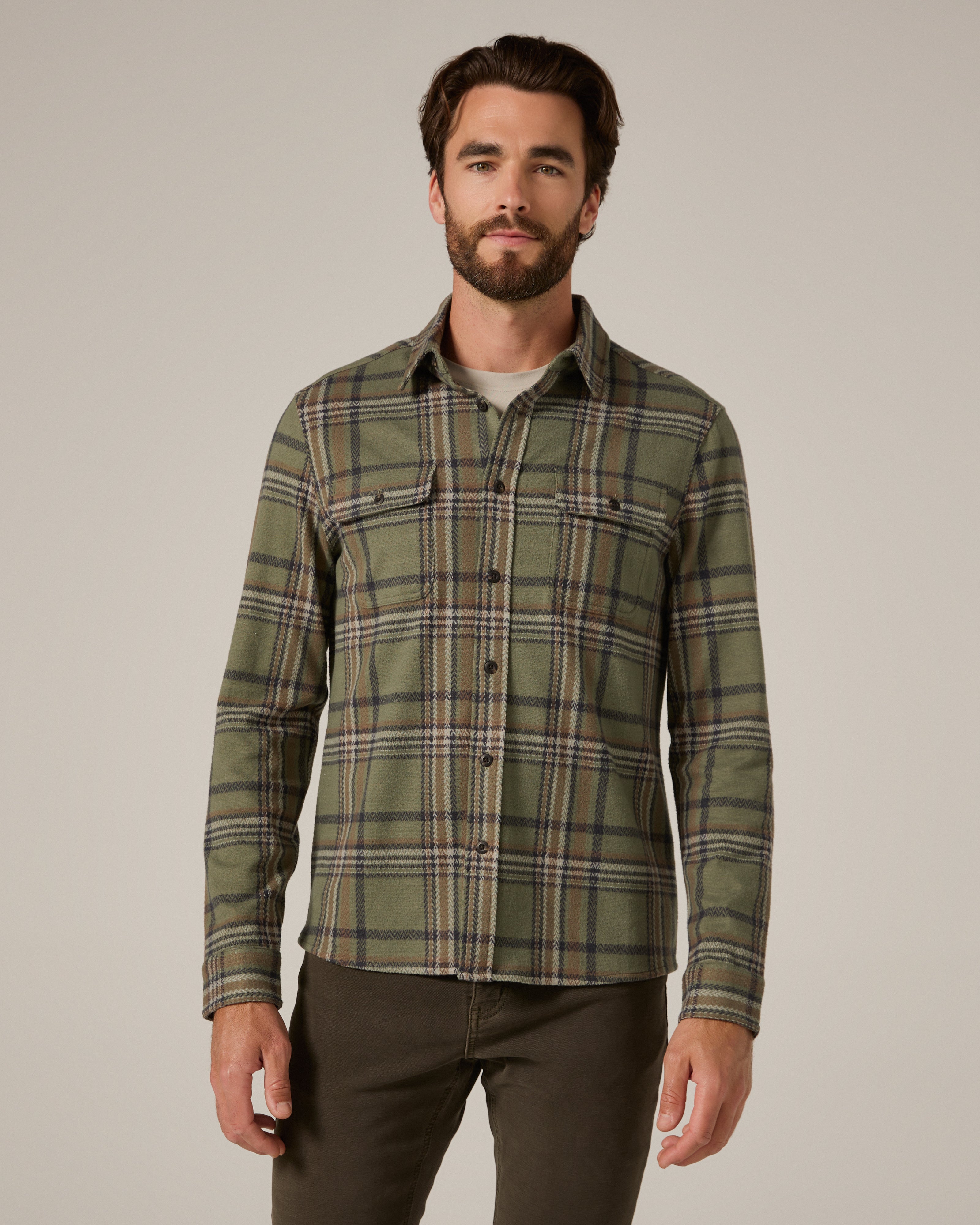 Generation Long Sleeve Plaid Shirt Basil