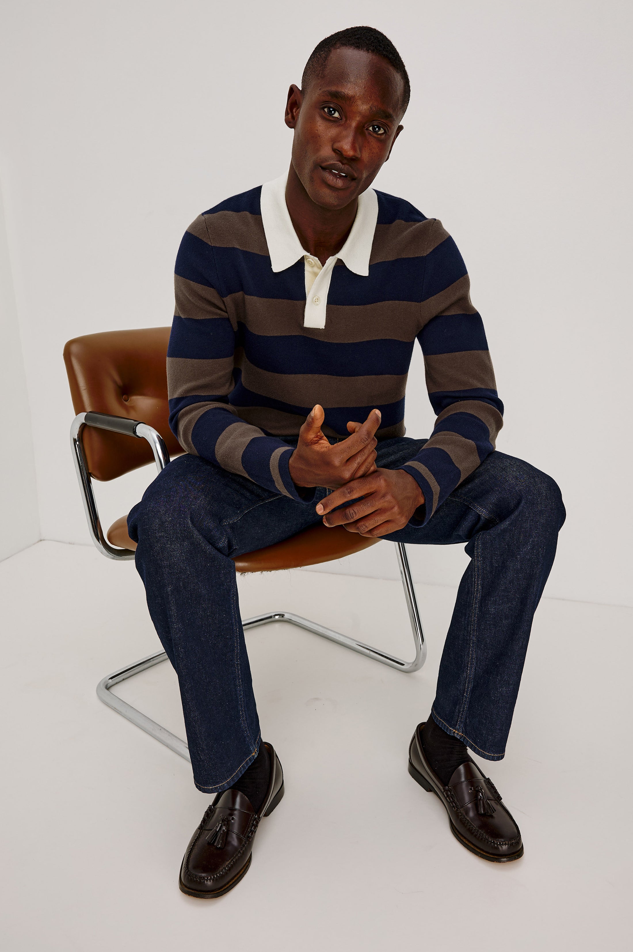 Luther Stripe Rugby Sweater Navy Carob