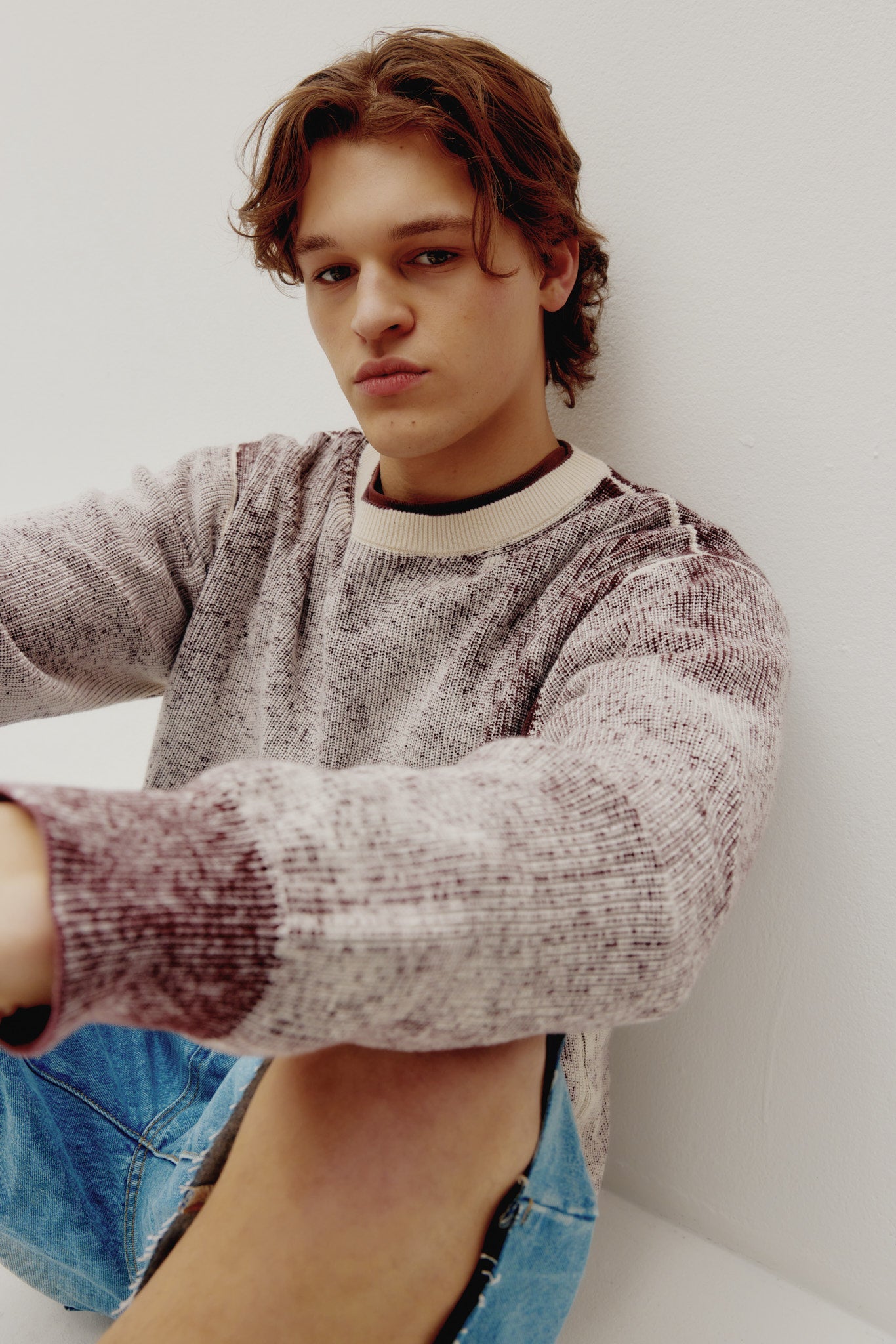 Burnout Knit Crew Brown Stone