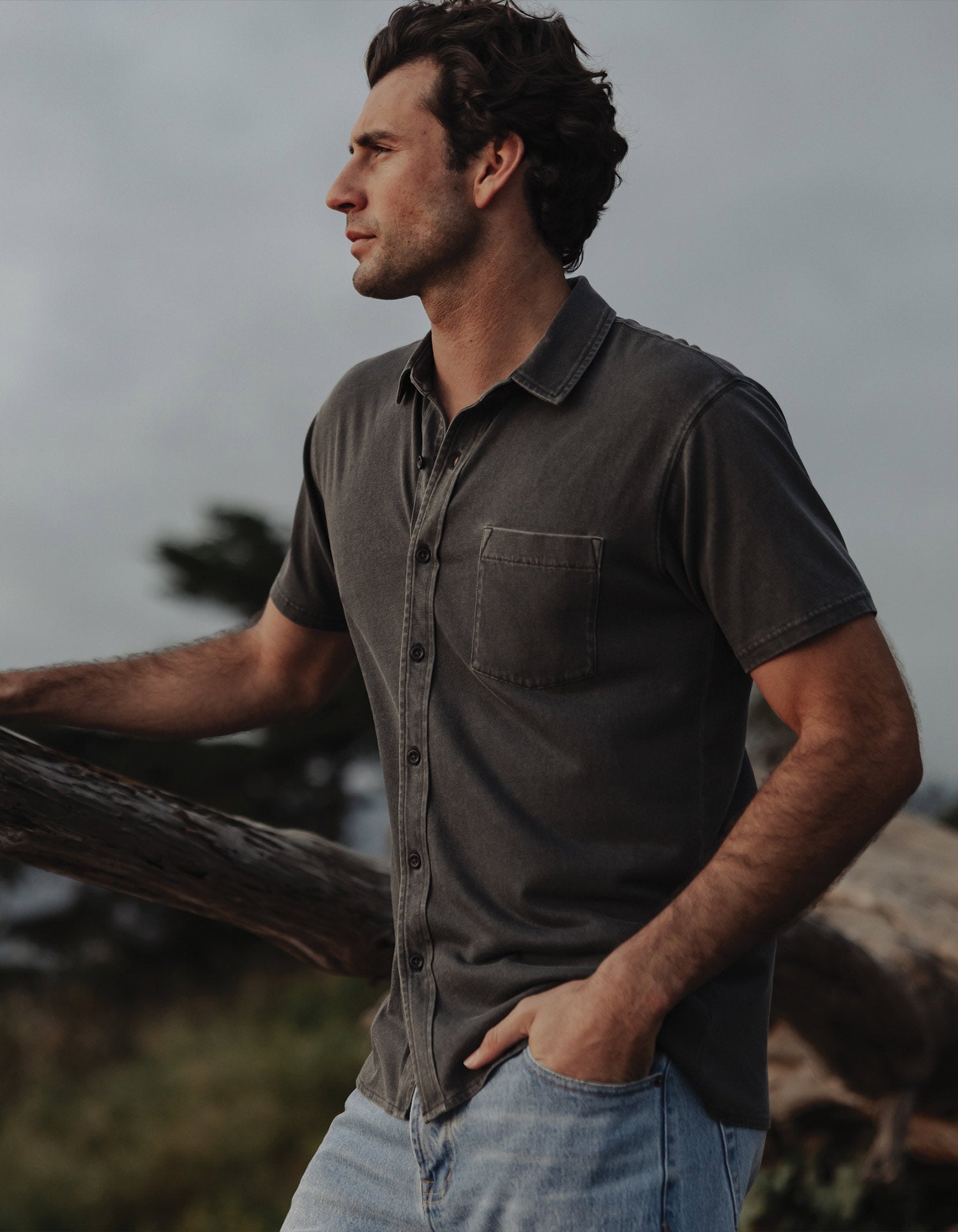 Normal Jersey Short Sleeve Button Up Shadow