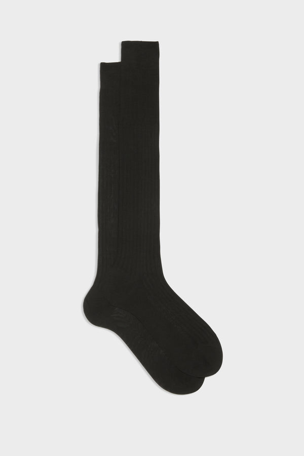 Cotton Ribbed Mid-Calf Sock Black-Asphalt