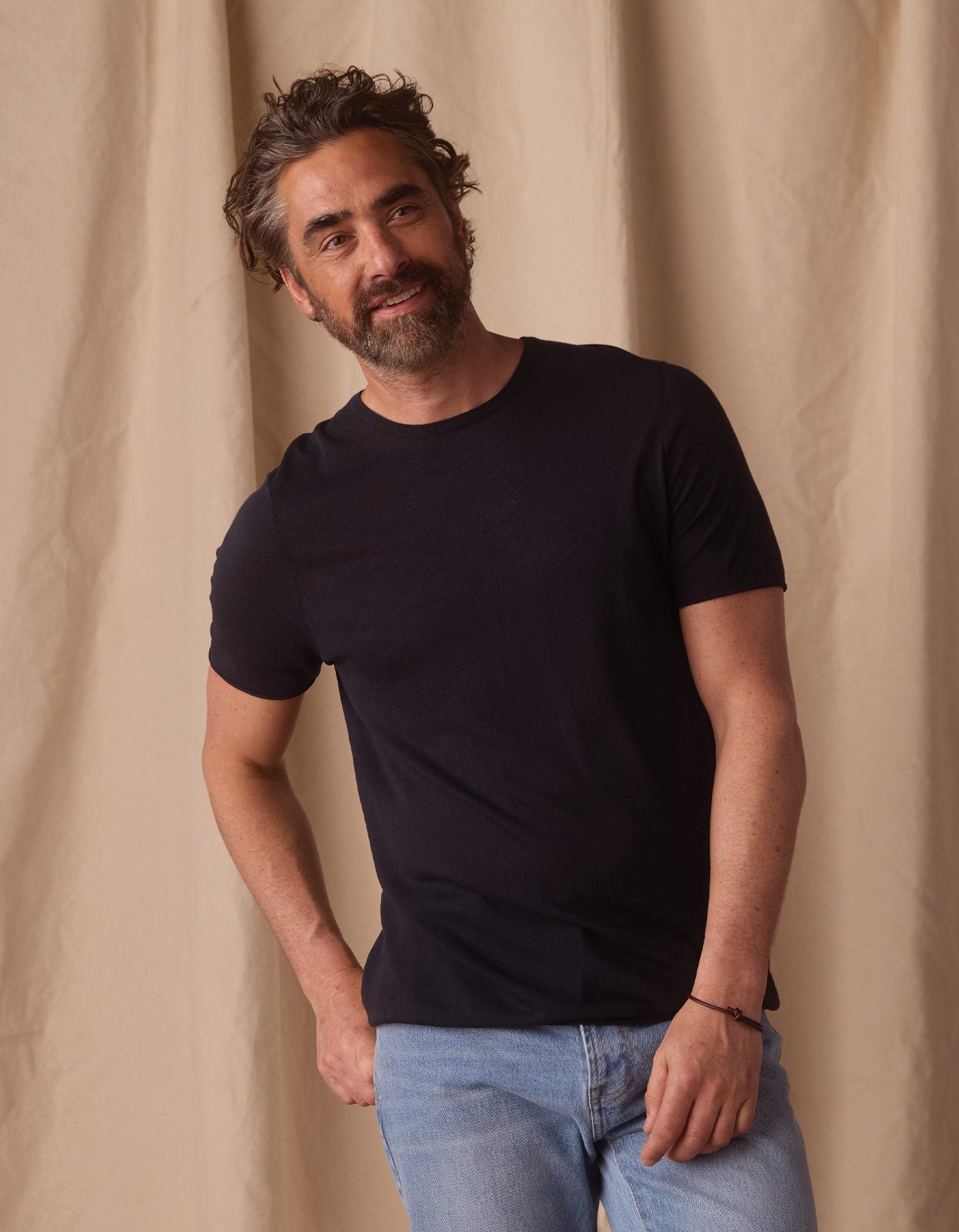 Summer Linen Blend Tee Navy