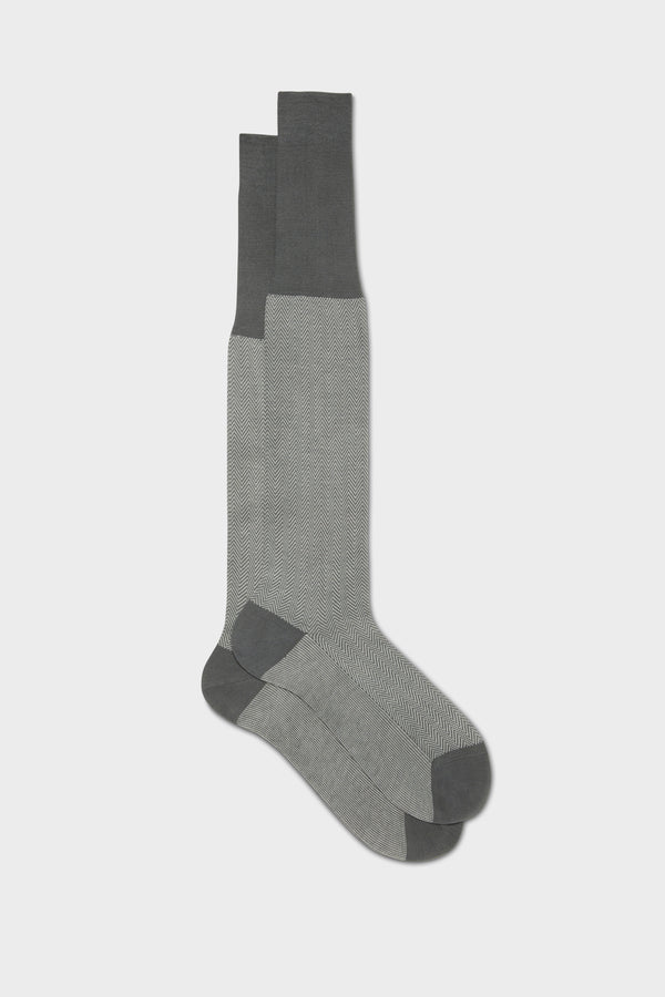 Cotton Herringbone Mid-Calf Sock Grey-Ice