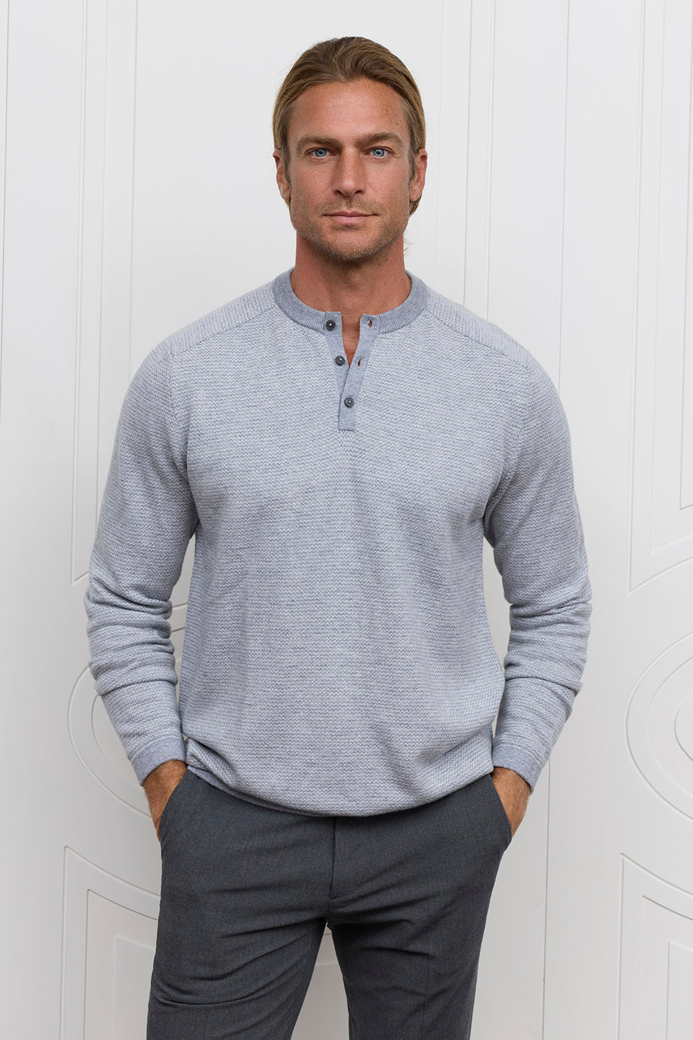 Two Tone Stitch Henley Grey