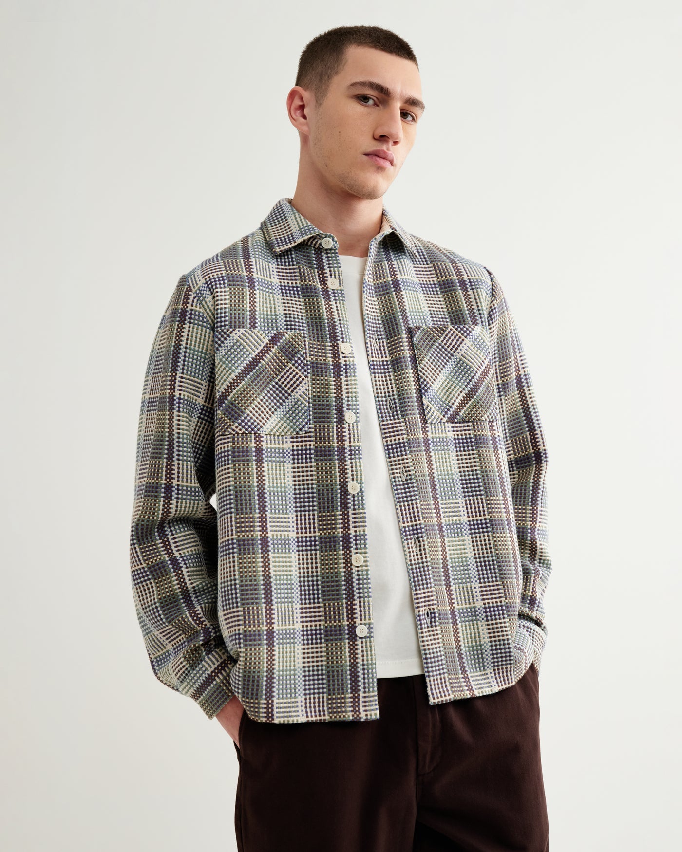 Whiting Overshirt in Basket Weave Blue/Green