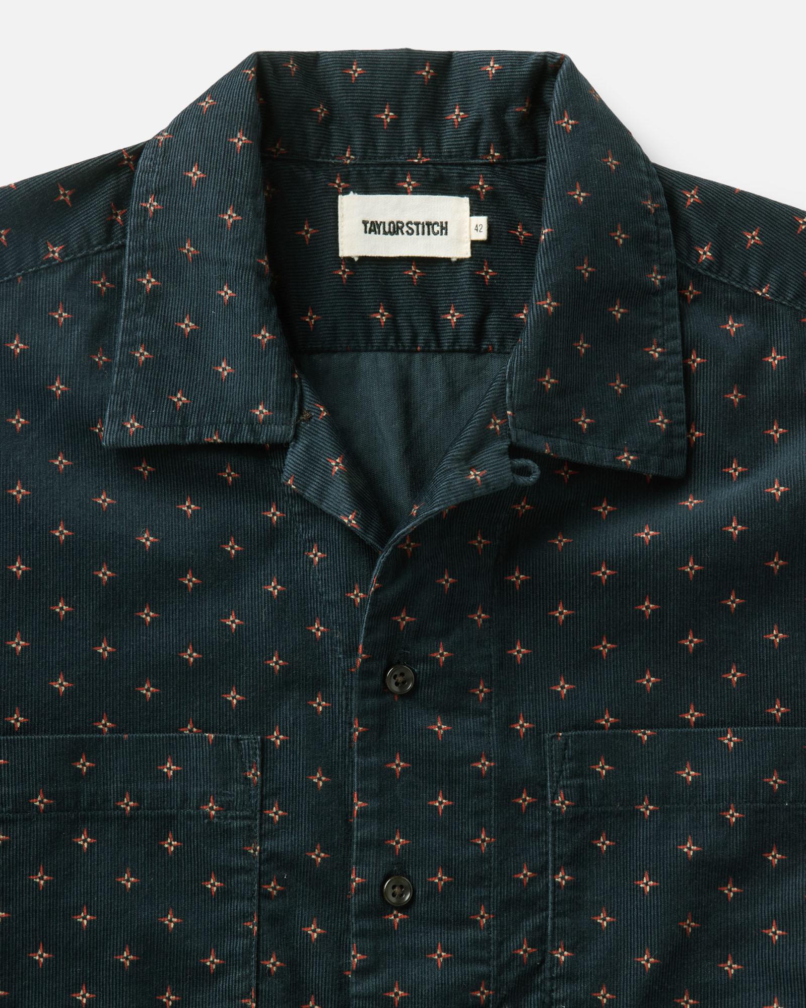 The Short Sleeve Conrad Shirt Navy Pigeon Foulard Pincord