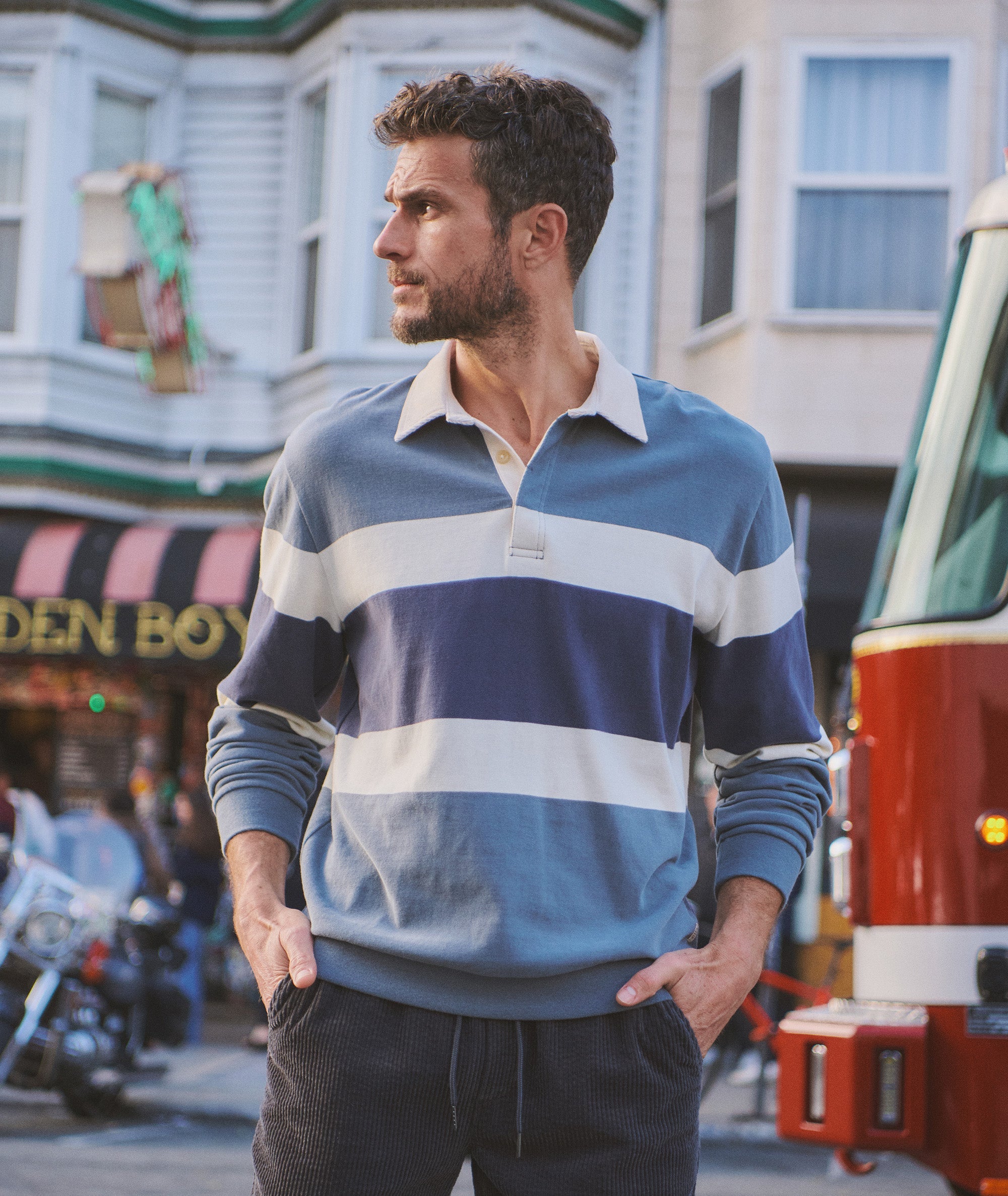 Sueded Rugby Polo Stormy Weather Colorblock