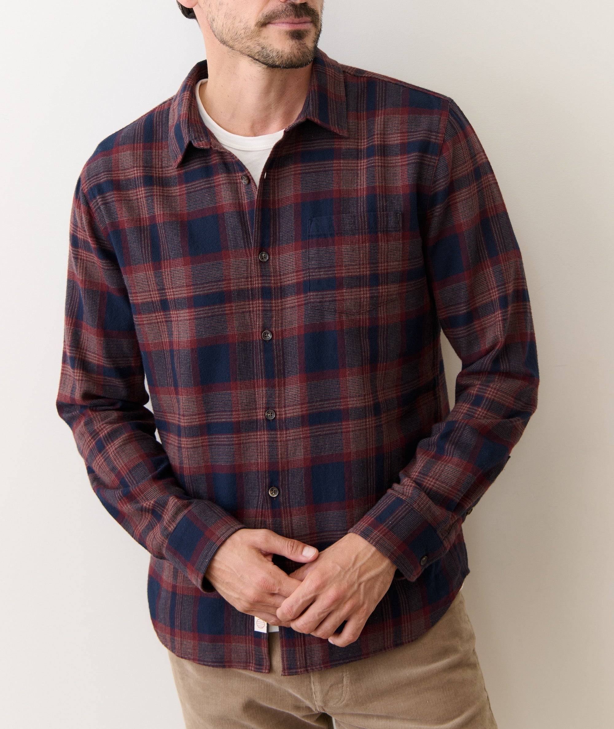 Pacifica Stretch Shirt Navy/Burgundy Plaid