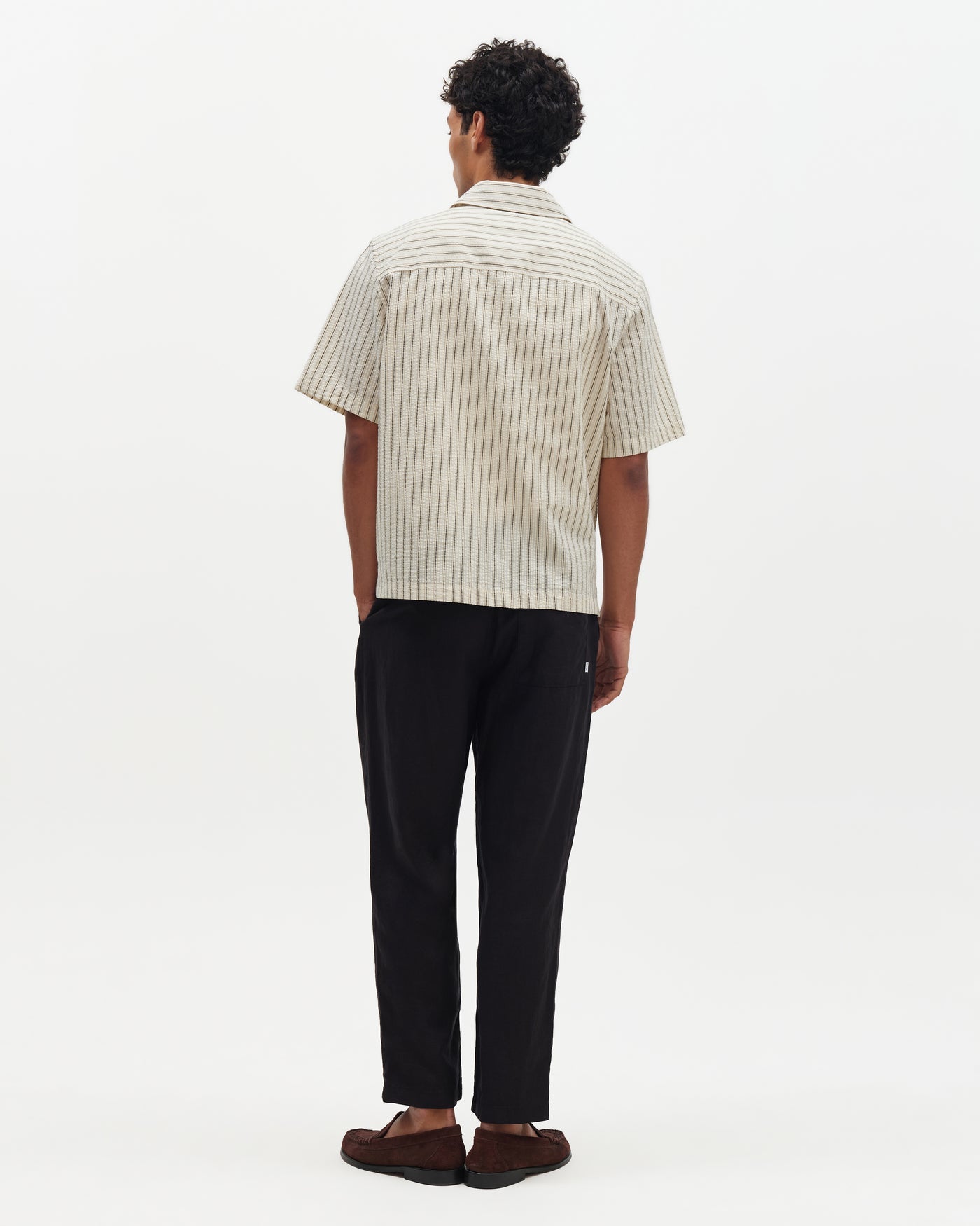 Sears Seersucker Zip Shirt Natural/Navy