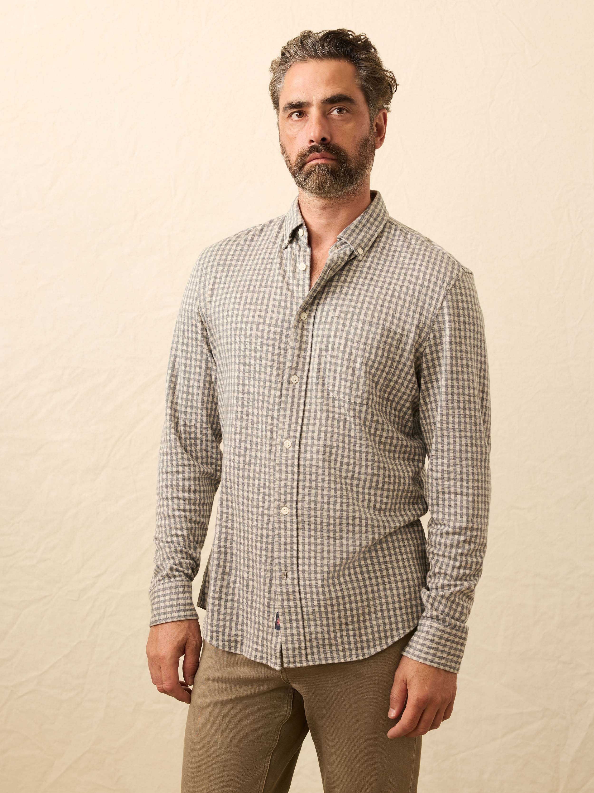 Coastline Knit Shirt Fox Grey Gingham