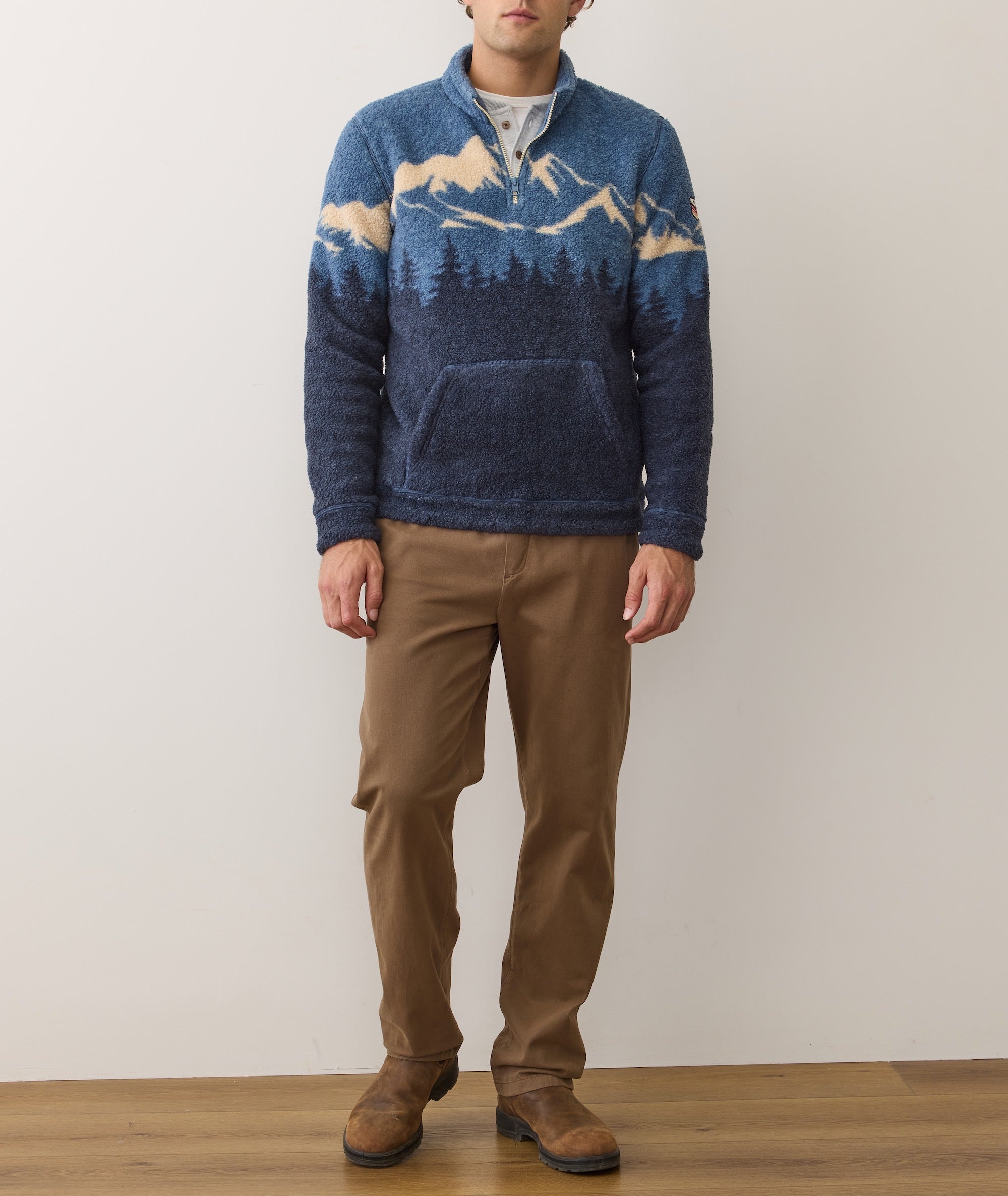 Novelty Sherpa Pullover Blue Mountain Scene