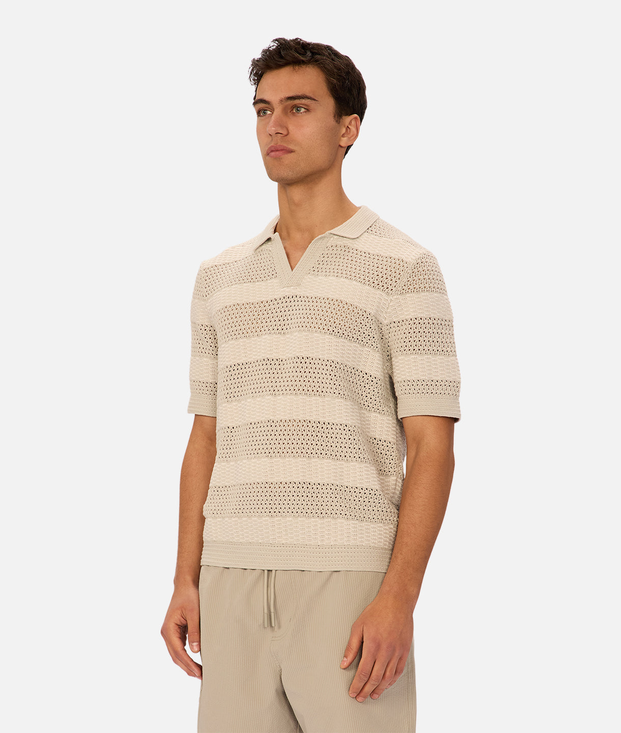 The Menorca Stripe Polo Duck Egg/Creme