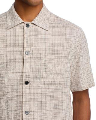 Linen Camp Shirt in Mini Textured Check Morel Multi