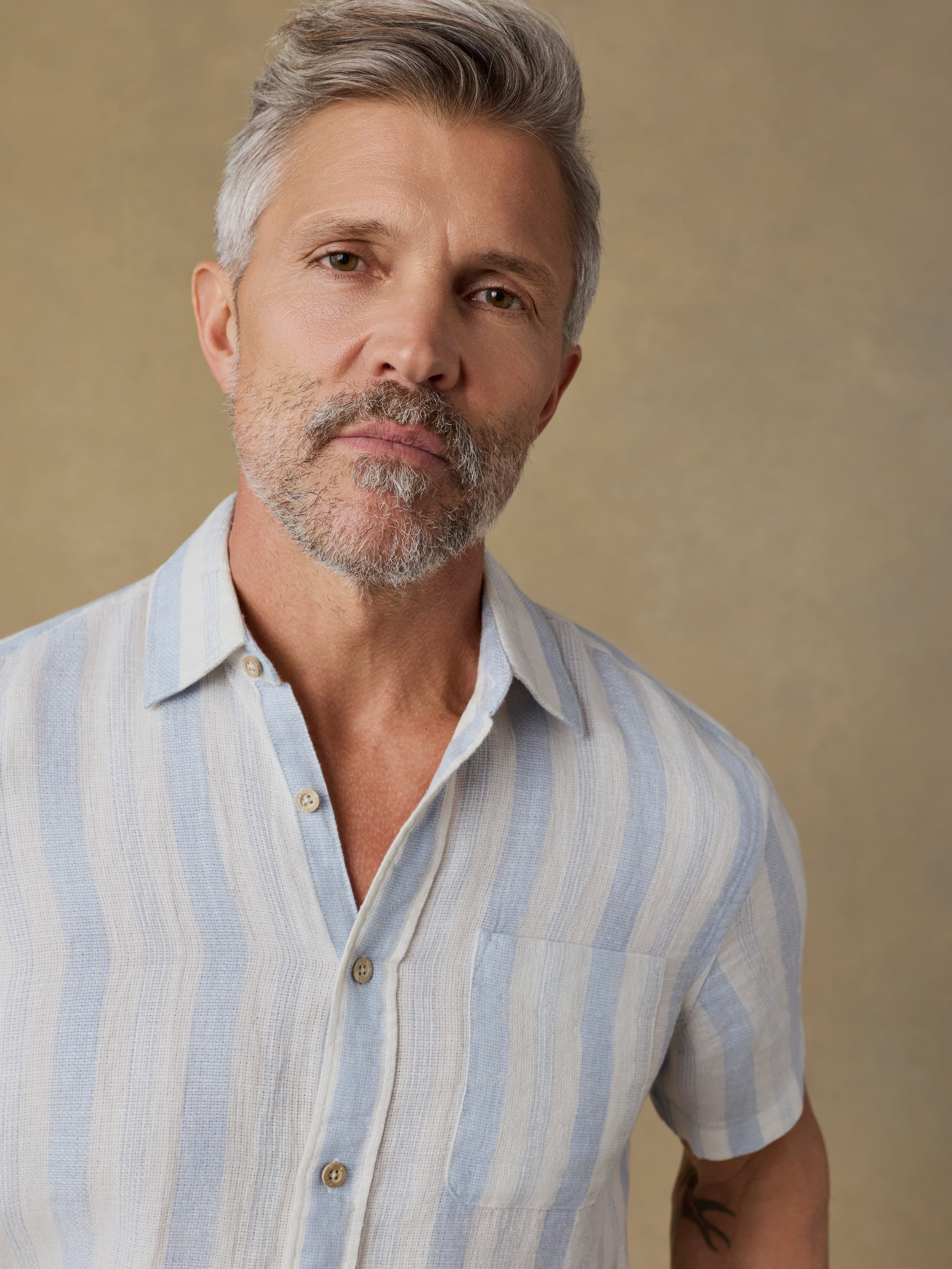 Palma Linen Short Sleeve Shirt Island Blue Stripe