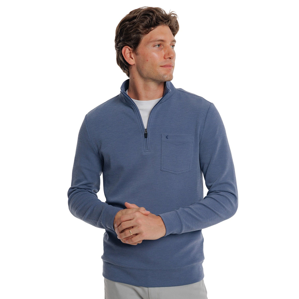 Waffle Stretch Quarter Zip Knit Pullover Dusk Navy