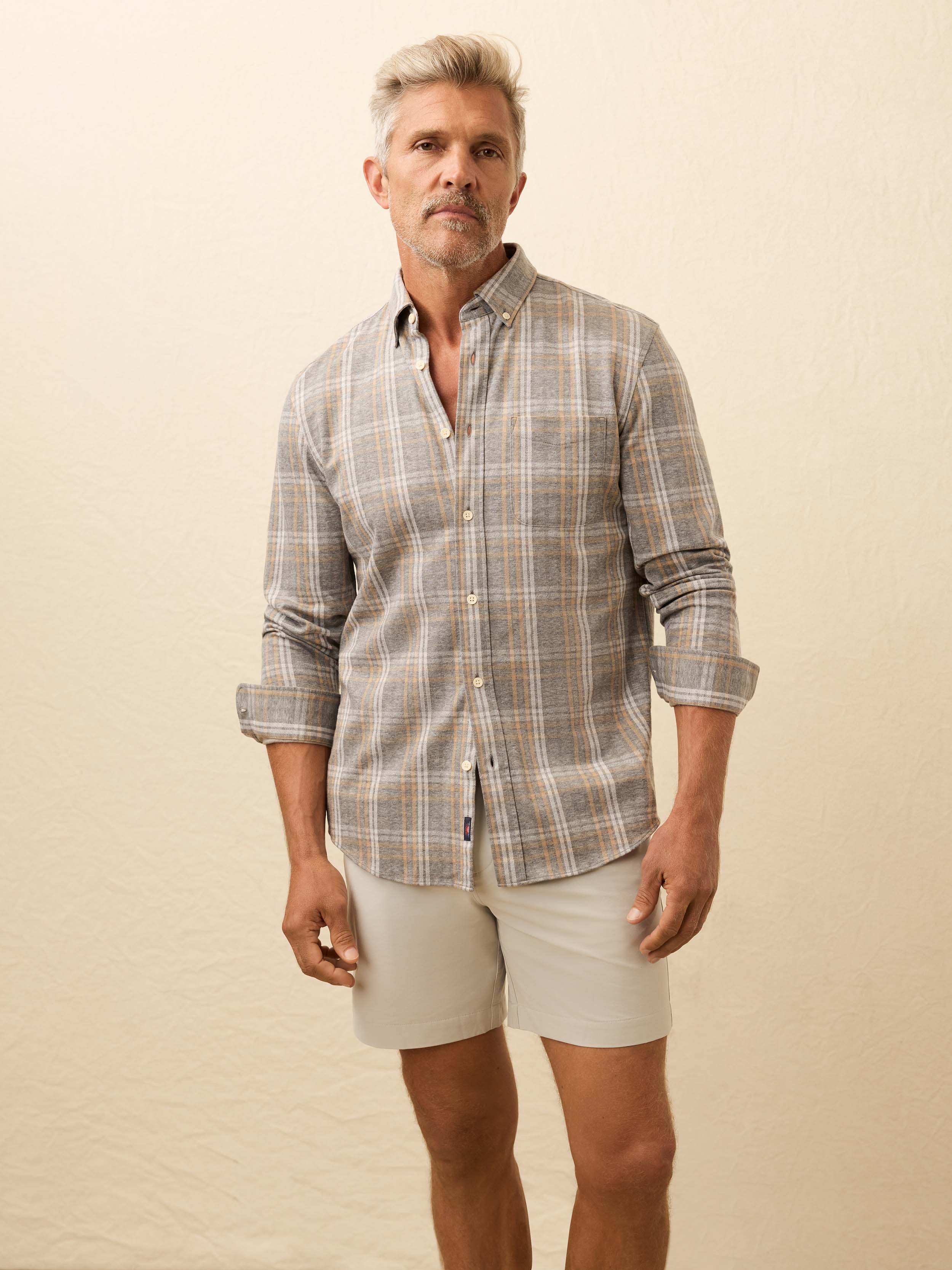 Coastline Knit Shirt Dune Ash Plaid