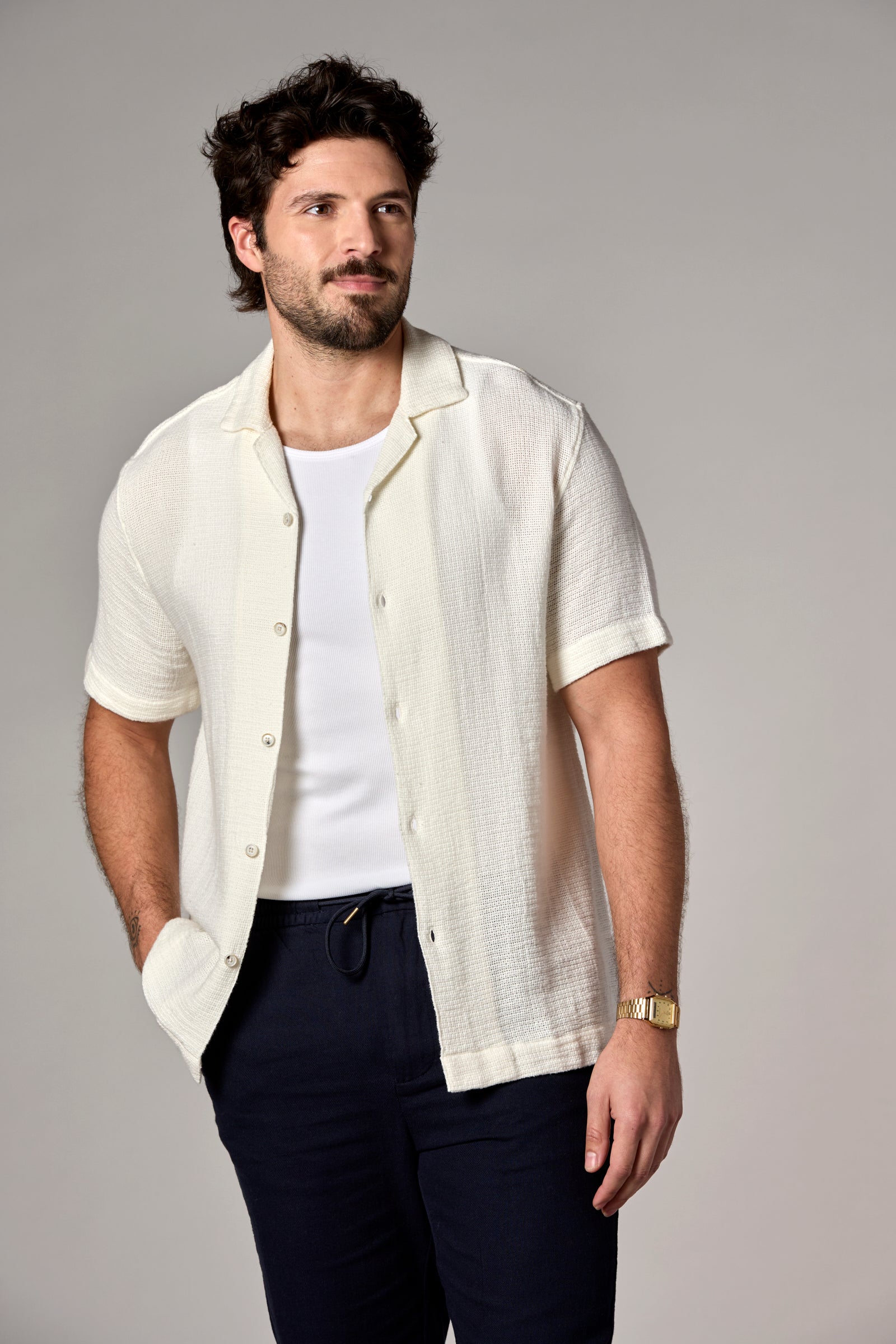 Bahamas S/S Cotton Camp Shirt Off-White