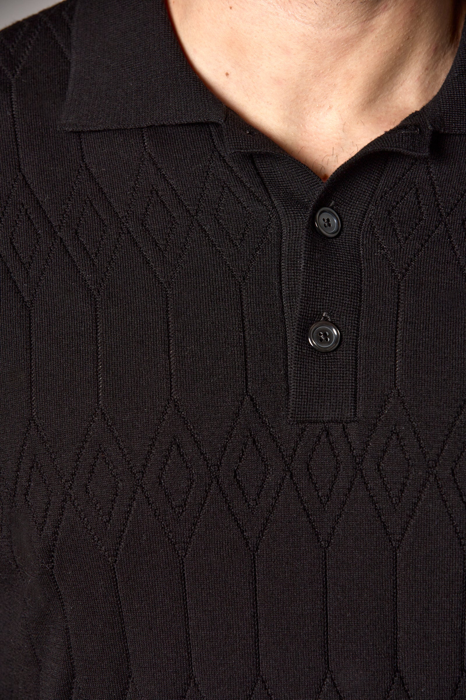 Pointelle Knit Polo Black