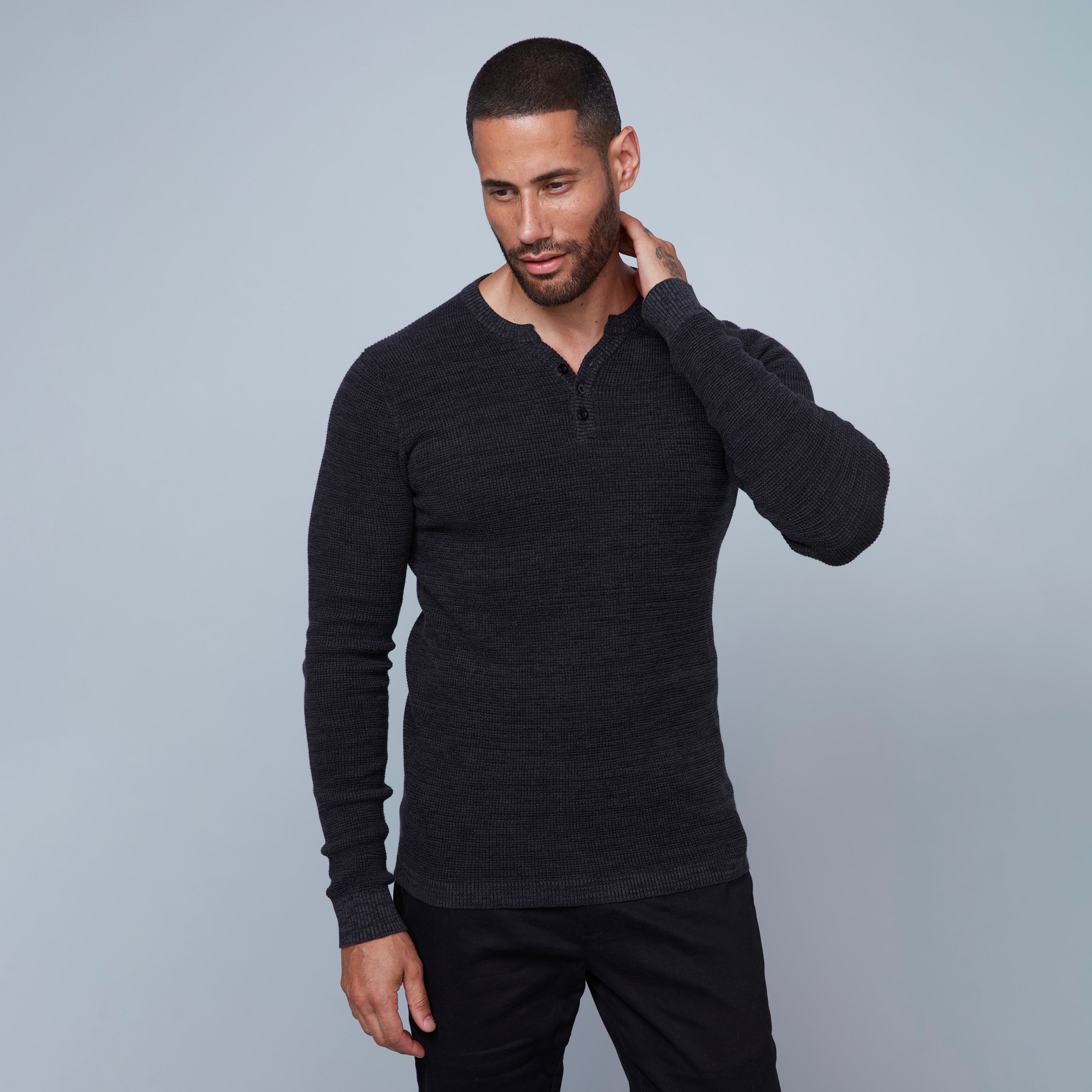 Knit Henley Tee Asphalt Mel Twist