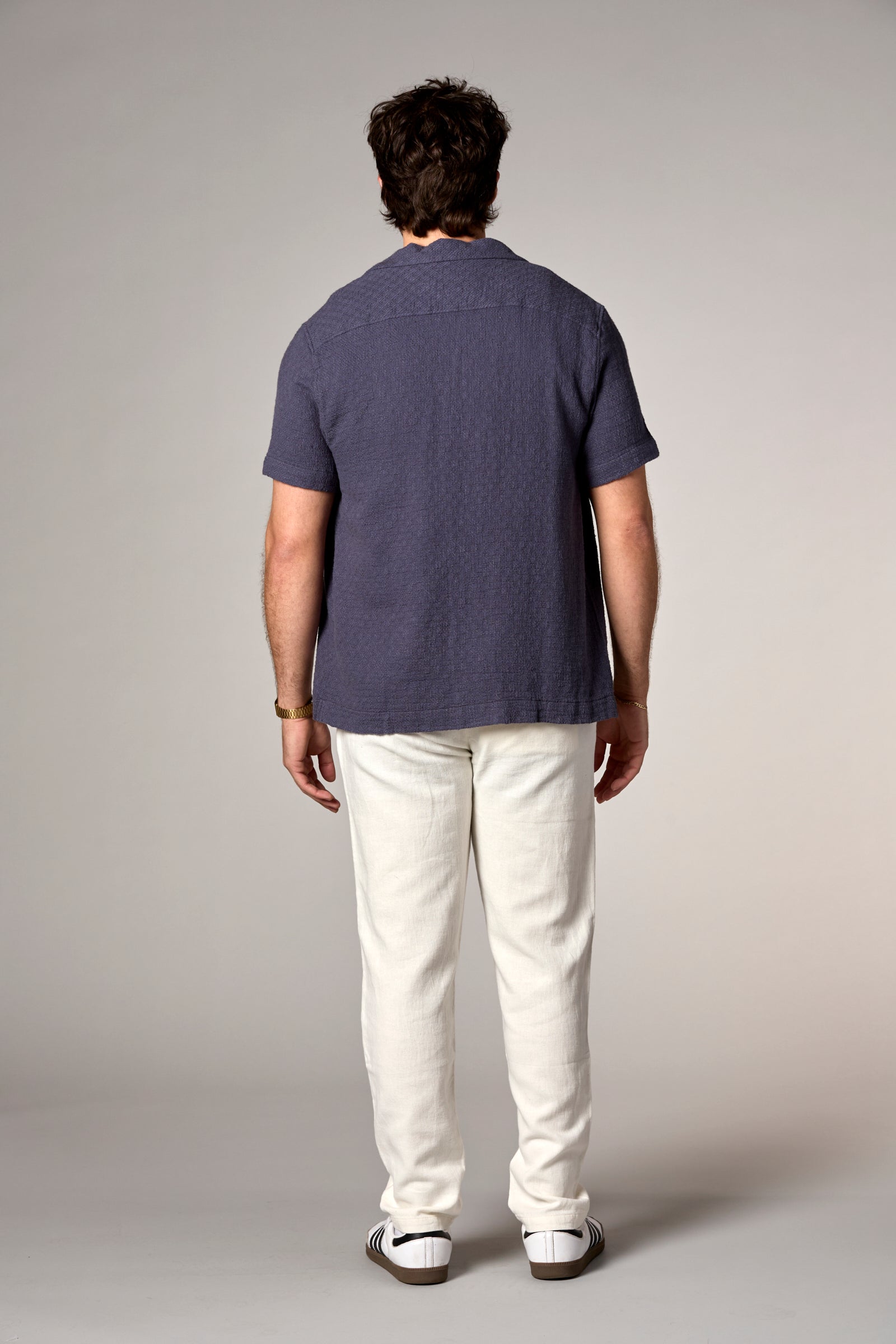 Bahamas S/S Garment Dyed Cotton/Linen Camp Shirt Navy