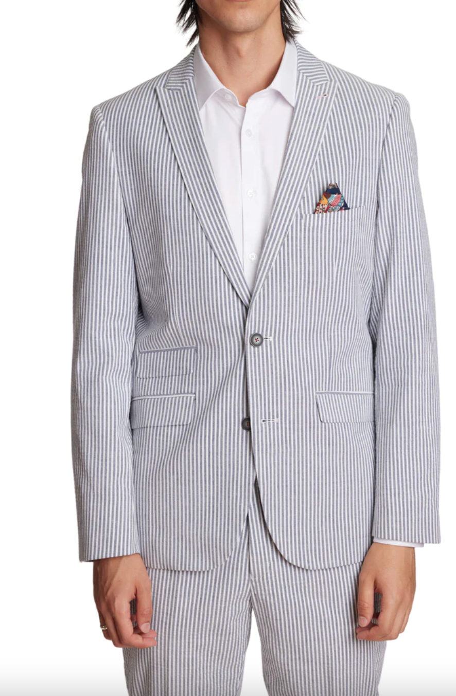 Ashton Peak Slim Jacket Grey/White Seersucker Stripe